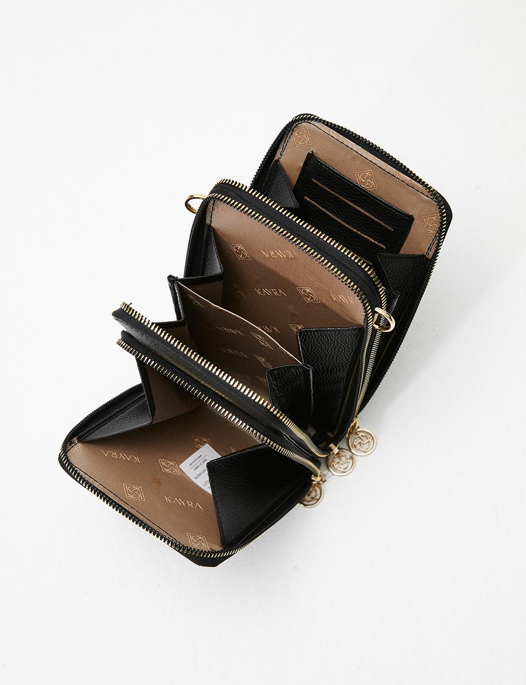Three Compartment Bag Wallet Black