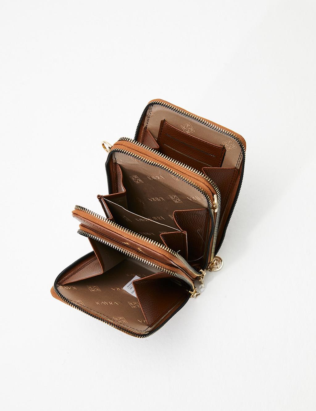 Three Compartment Bag Wallet Tobacco