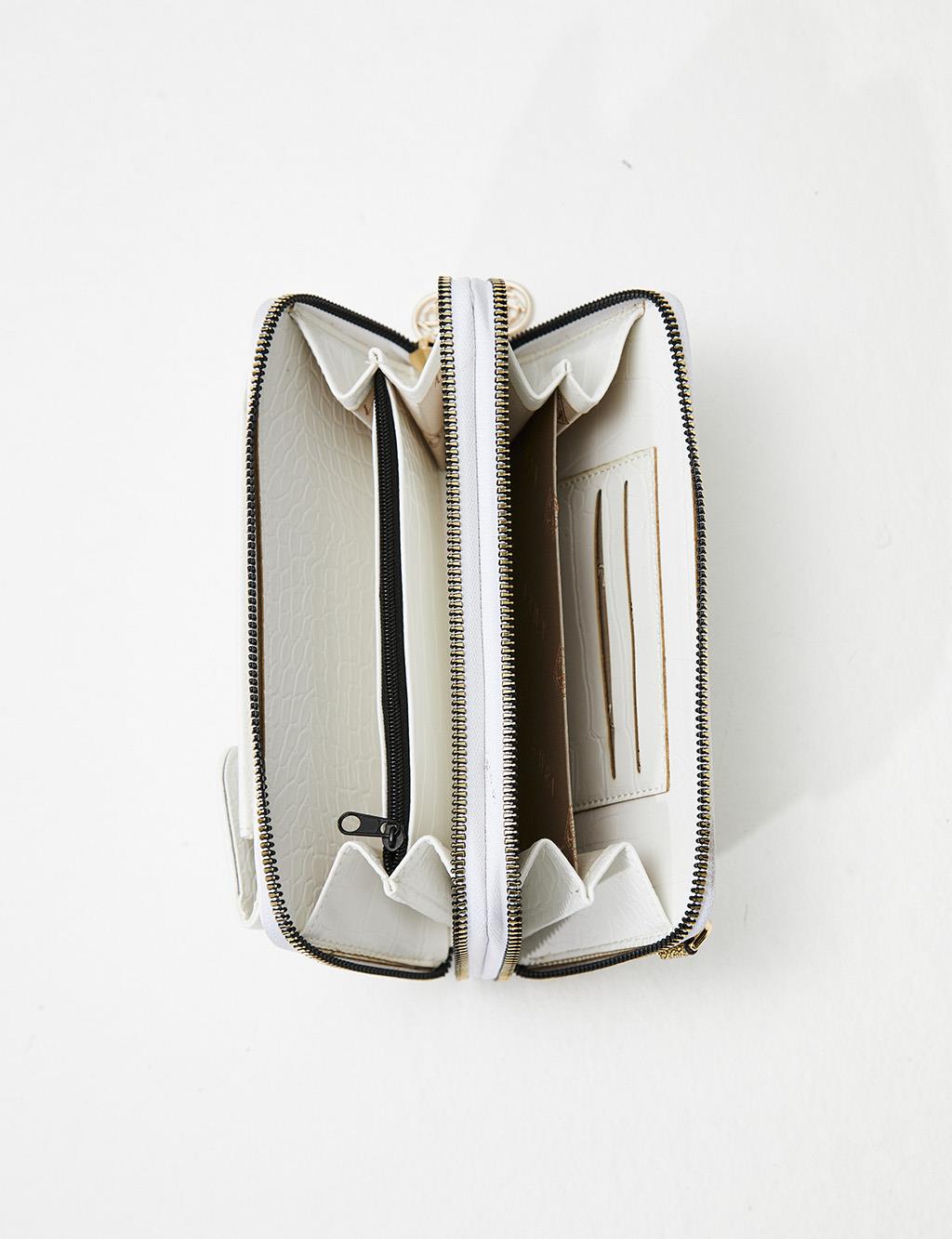 Croco Patterned Multifunctional Wallet Bag White