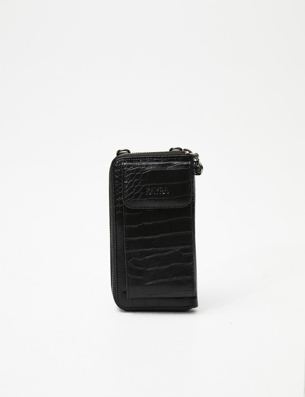 Croco Patterned Multifunctional Wallet Bag Black