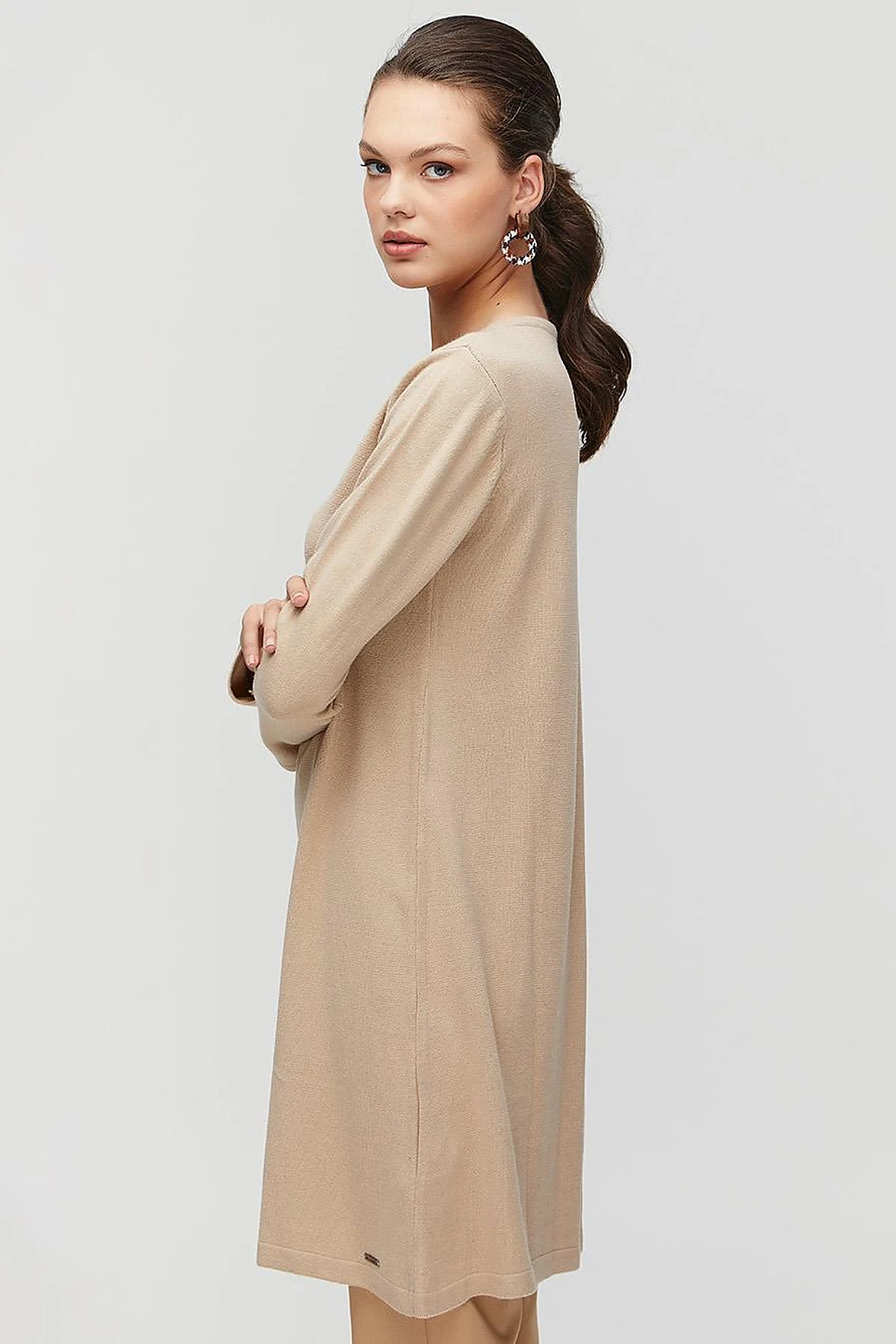 Basic Crew Neck Knit Tunic Stone