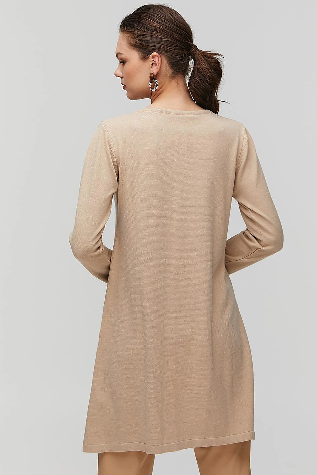 Basic Crew Neck Knit Tunic Stone