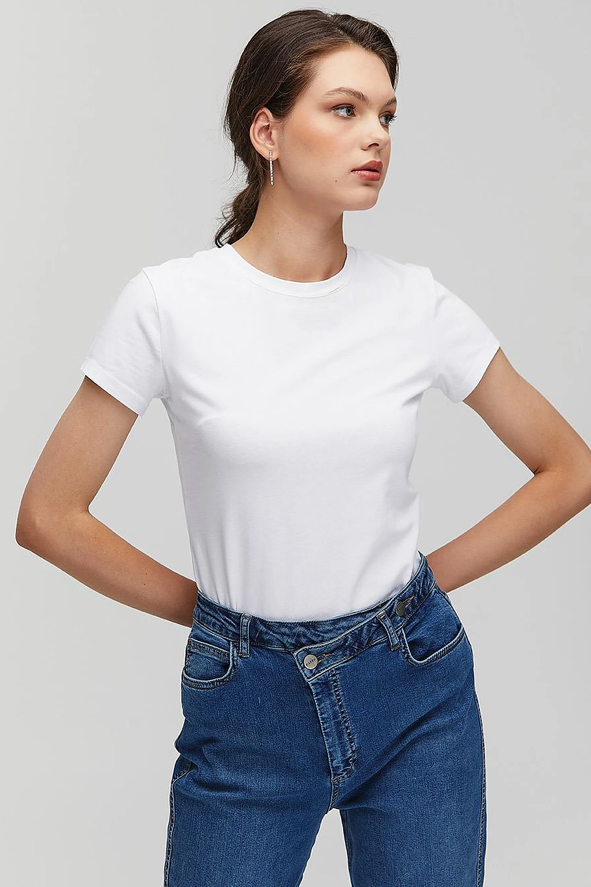 BASIC Beli Çapraz Kapamalı Denim Pantolon Lacivert
