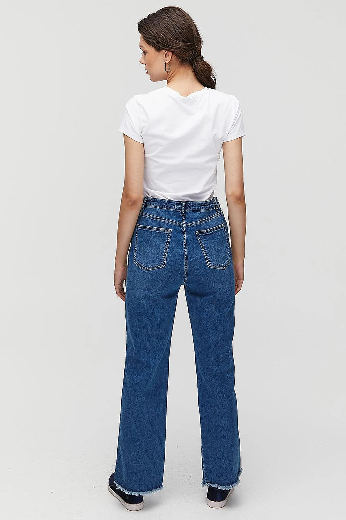 BASIC Beli Çapraz Kapamalı Denim Pantolon Lacivert