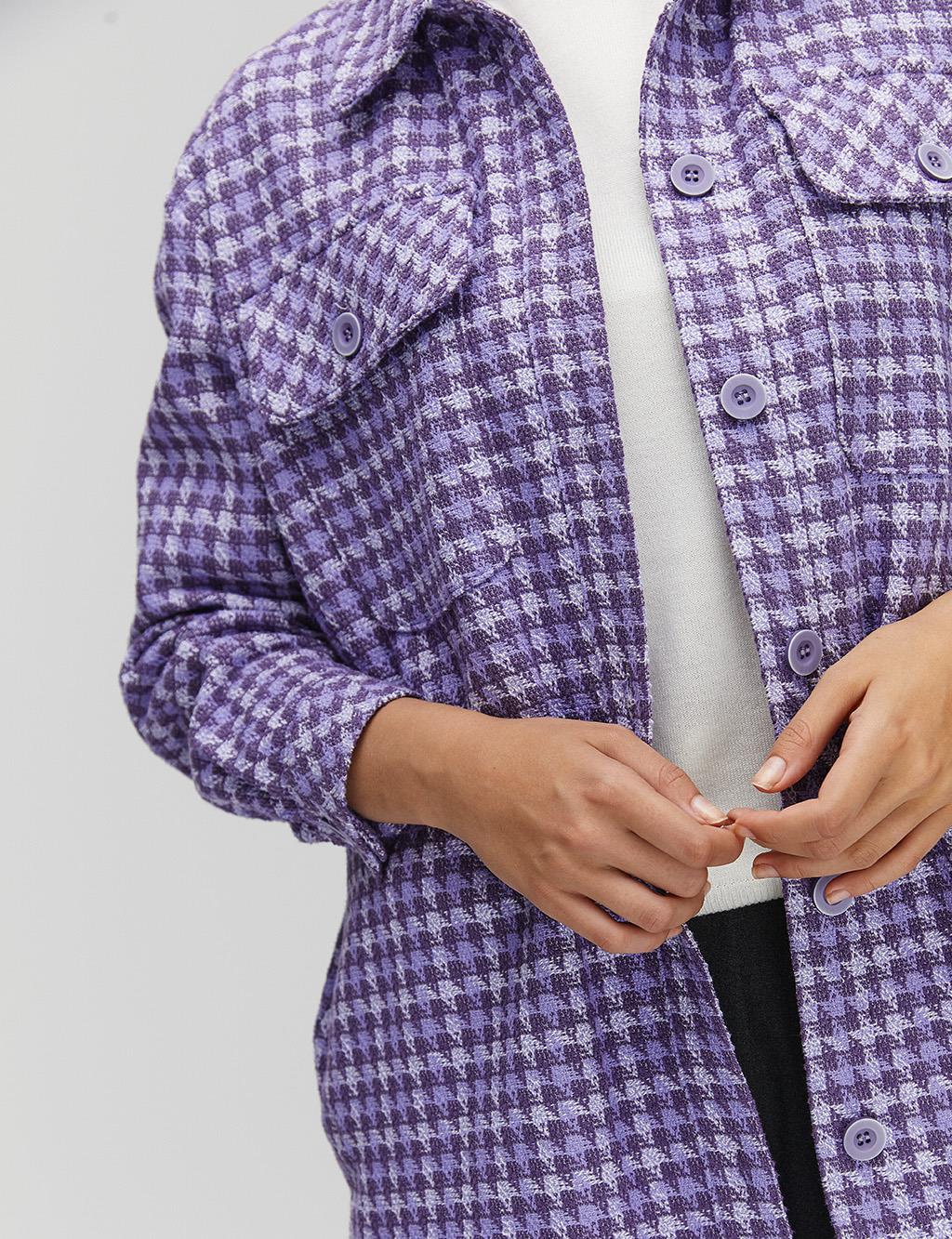 KYR Double Pocketed Houndstooth Patterned Shirt Purple
