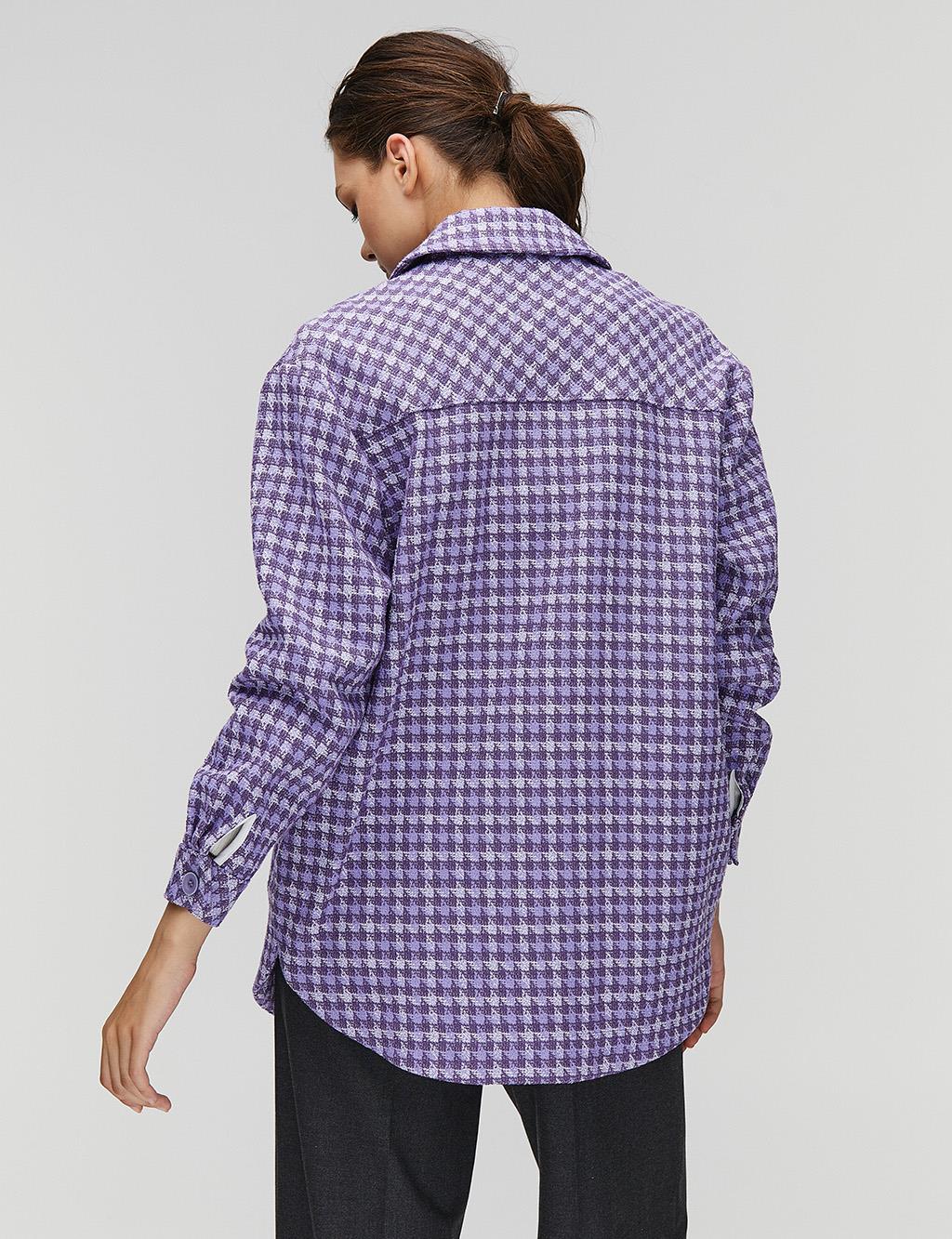 KYR Double Pocketed Houndstooth Patterned Shirt Purple