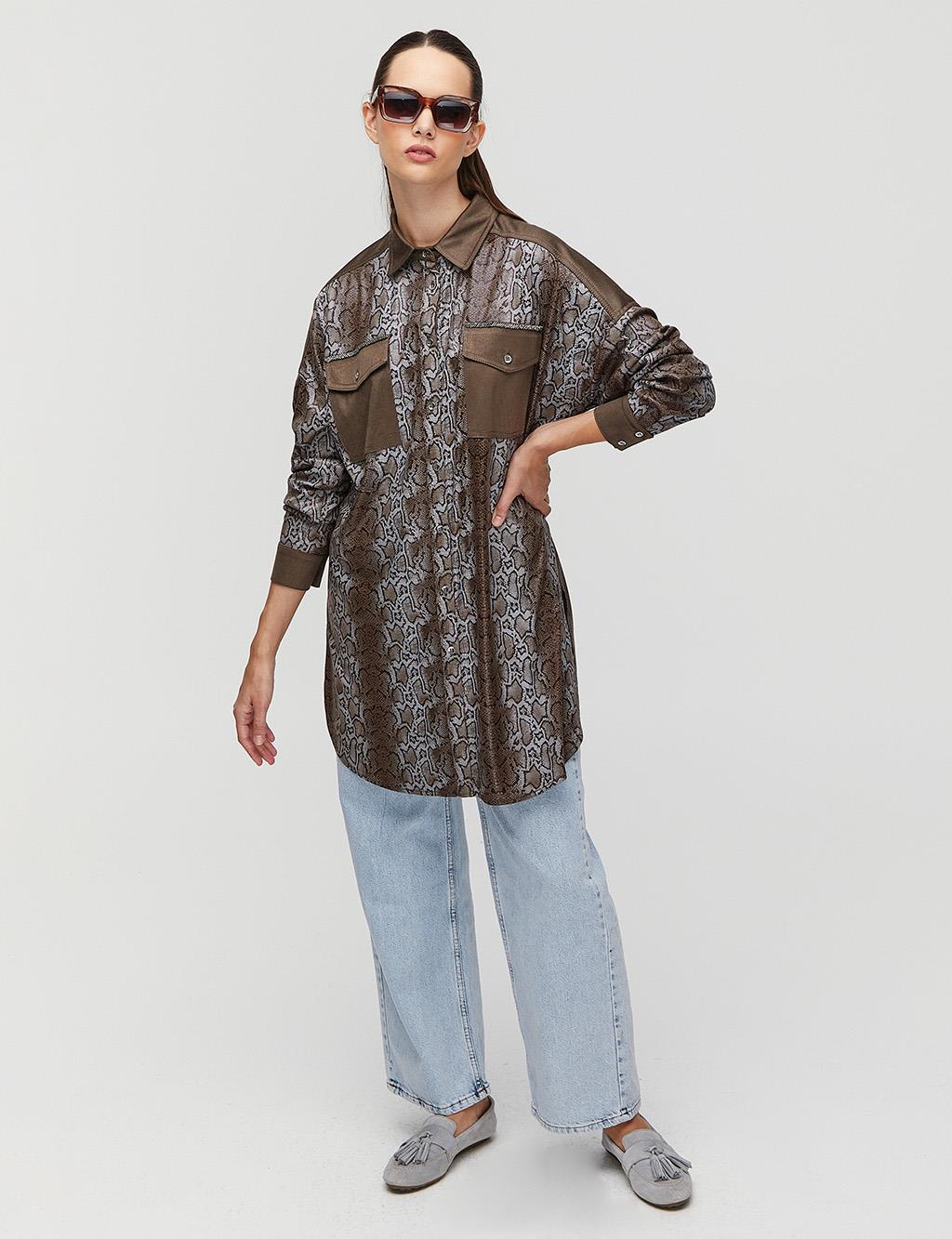 Double Pocketed Snakeskin Patterned Tunic Mink