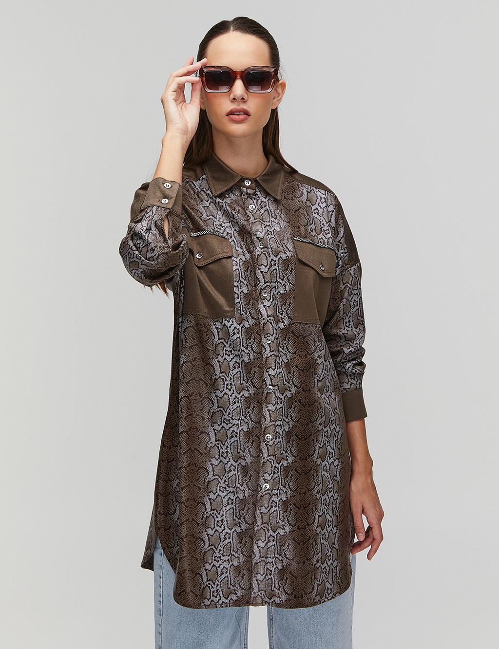 Double Pocketed Snakeskin Patterned Tunic Mink
