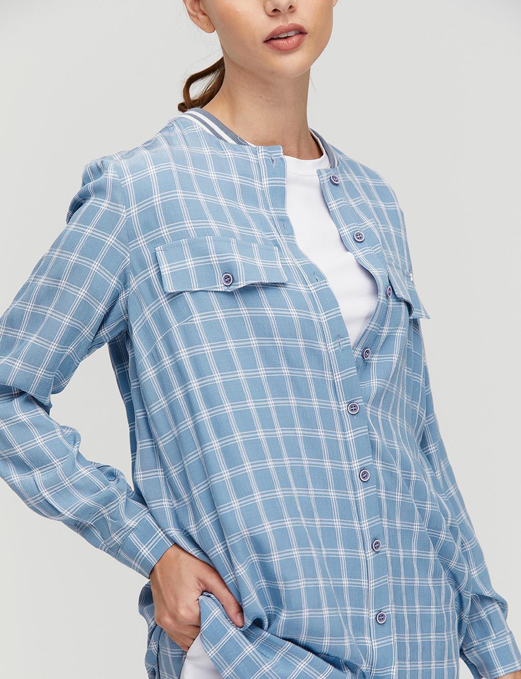 Checked College Collar Shirt White-Sky Blue