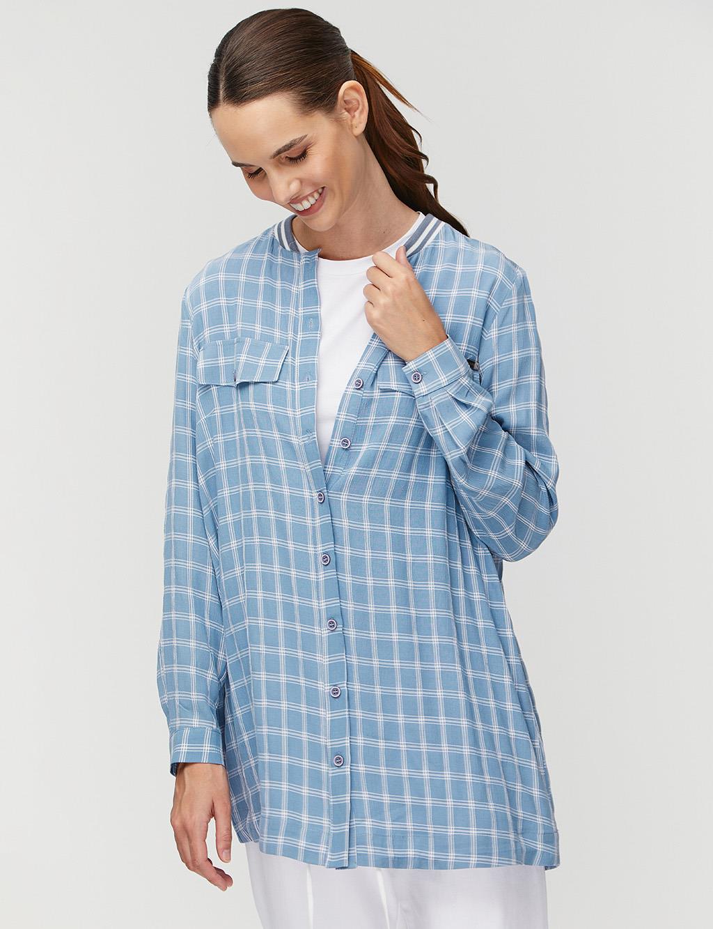 Checked College Collar Shirt White-Sky Blue
