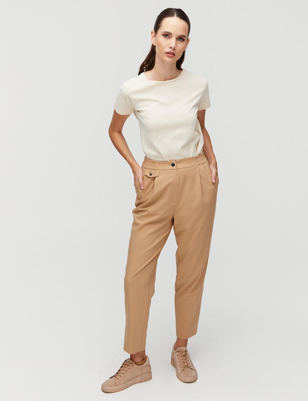 Carrot Trousers With Slit Legs Beige
