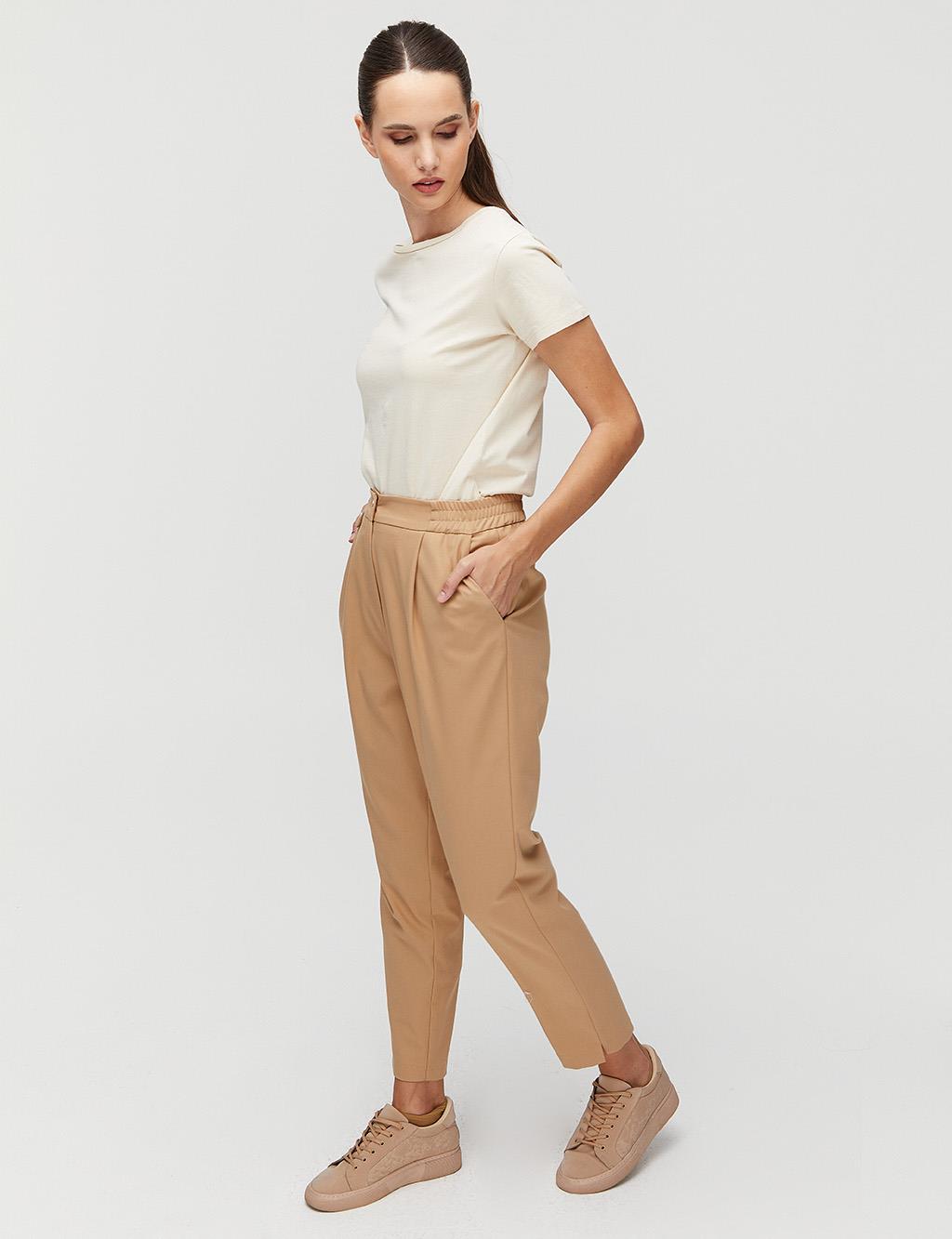 Carrot Trousers With Slit Legs Beige