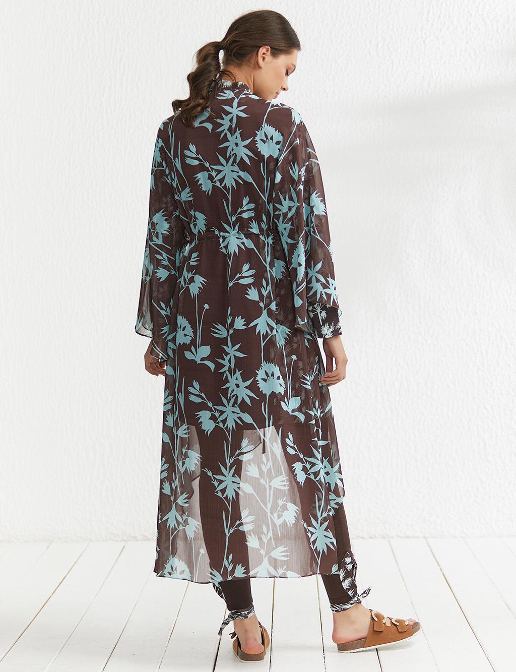 Floral Patterned Pareo Brown