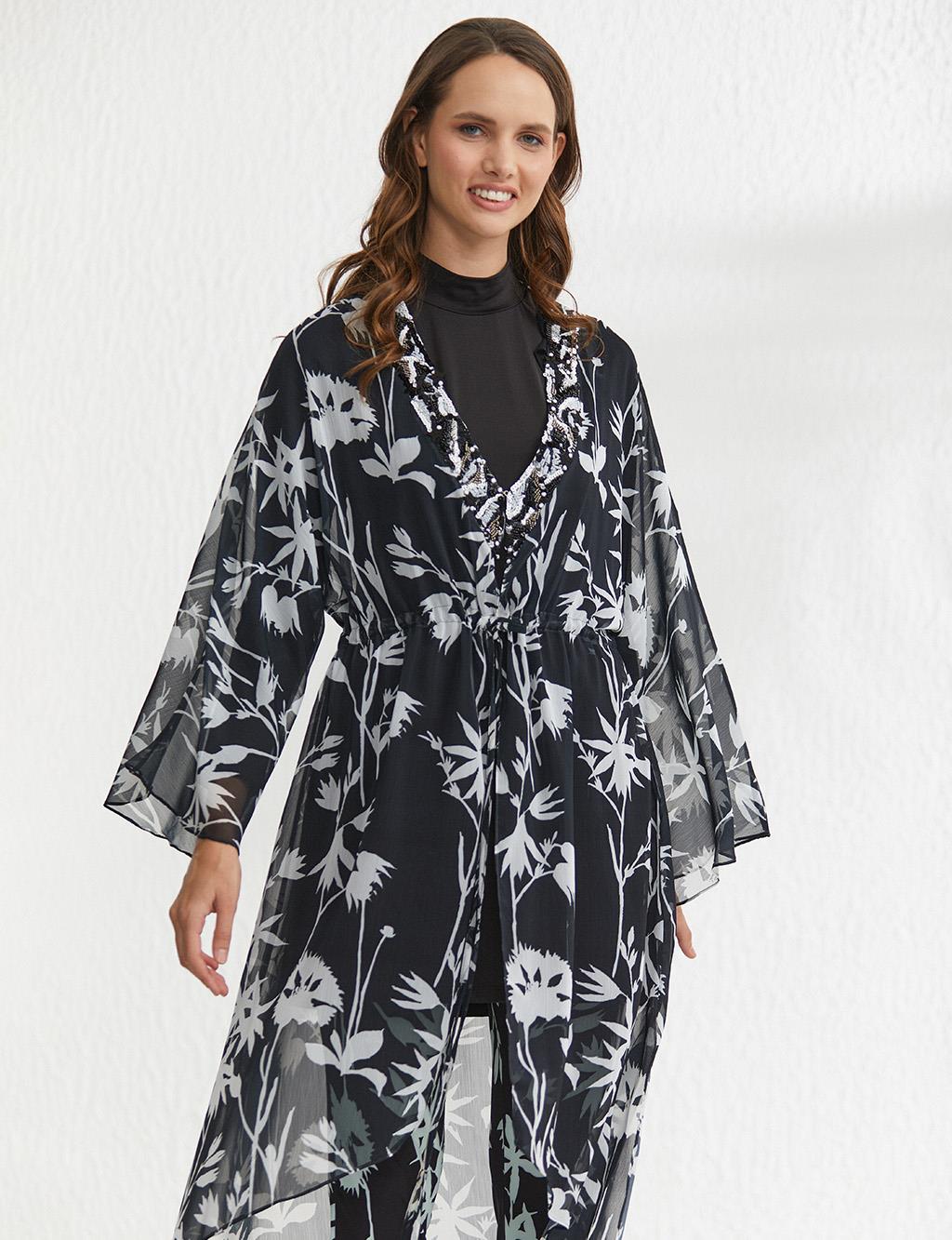 Floral Patterned Pareo Black