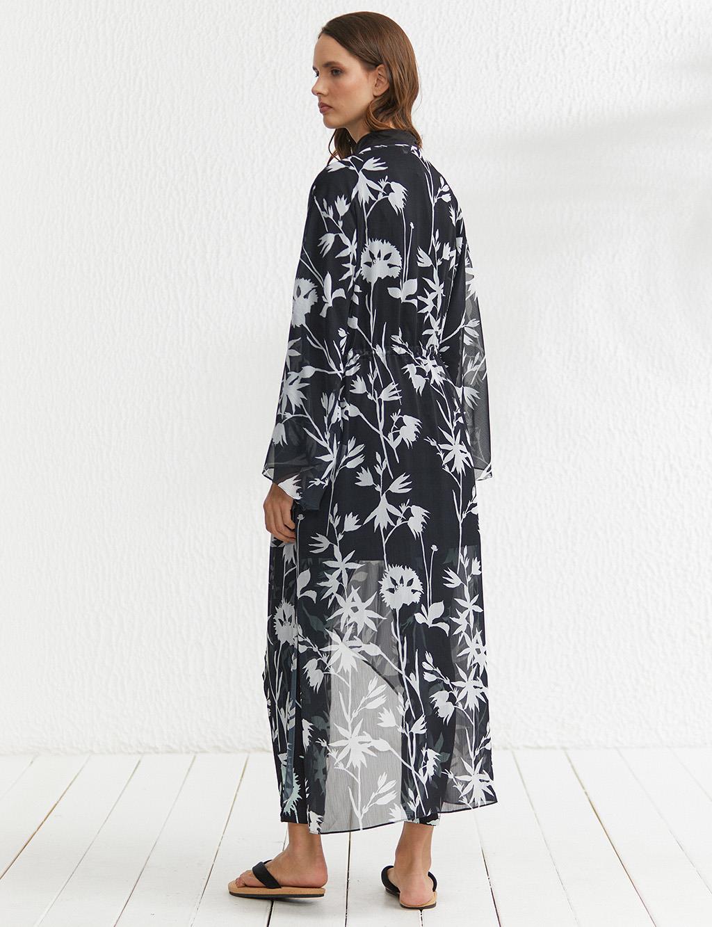 Floral Patterned Pareo Black