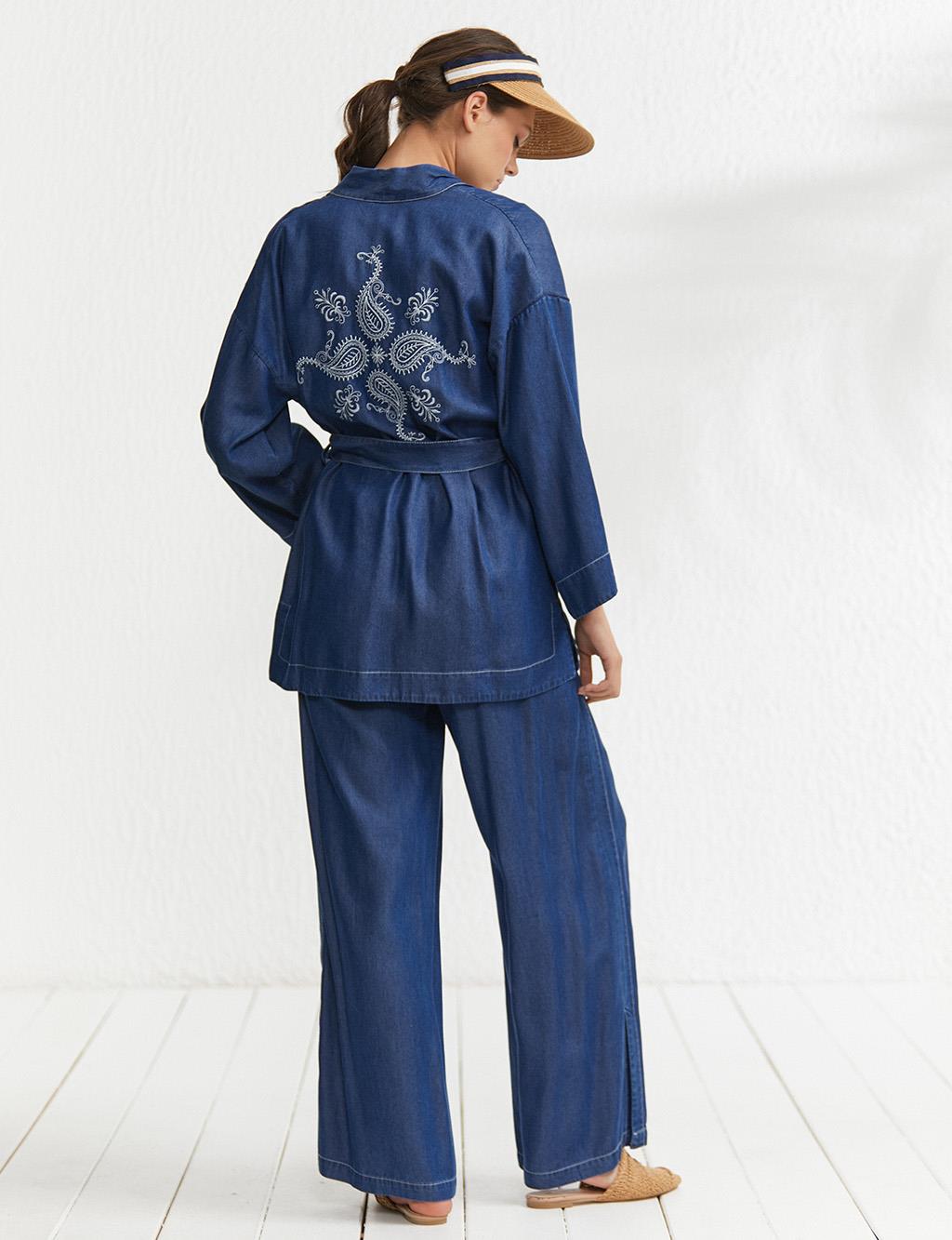 Ethnic Pattern Embroidered Binary Suit Navy
