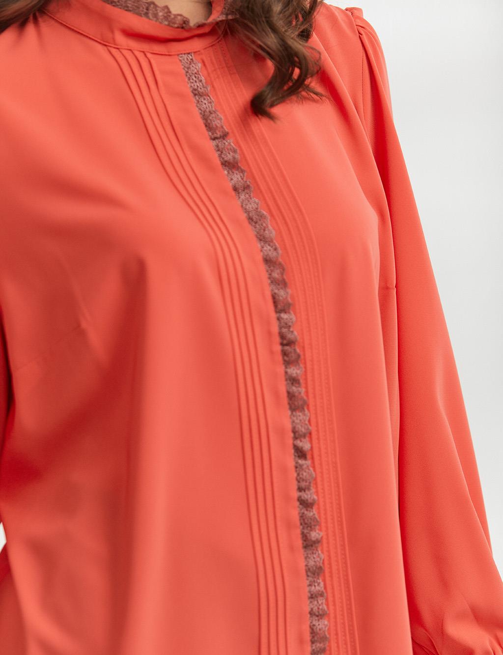 Ribbed Guipure Striped Blouse Dried Rose