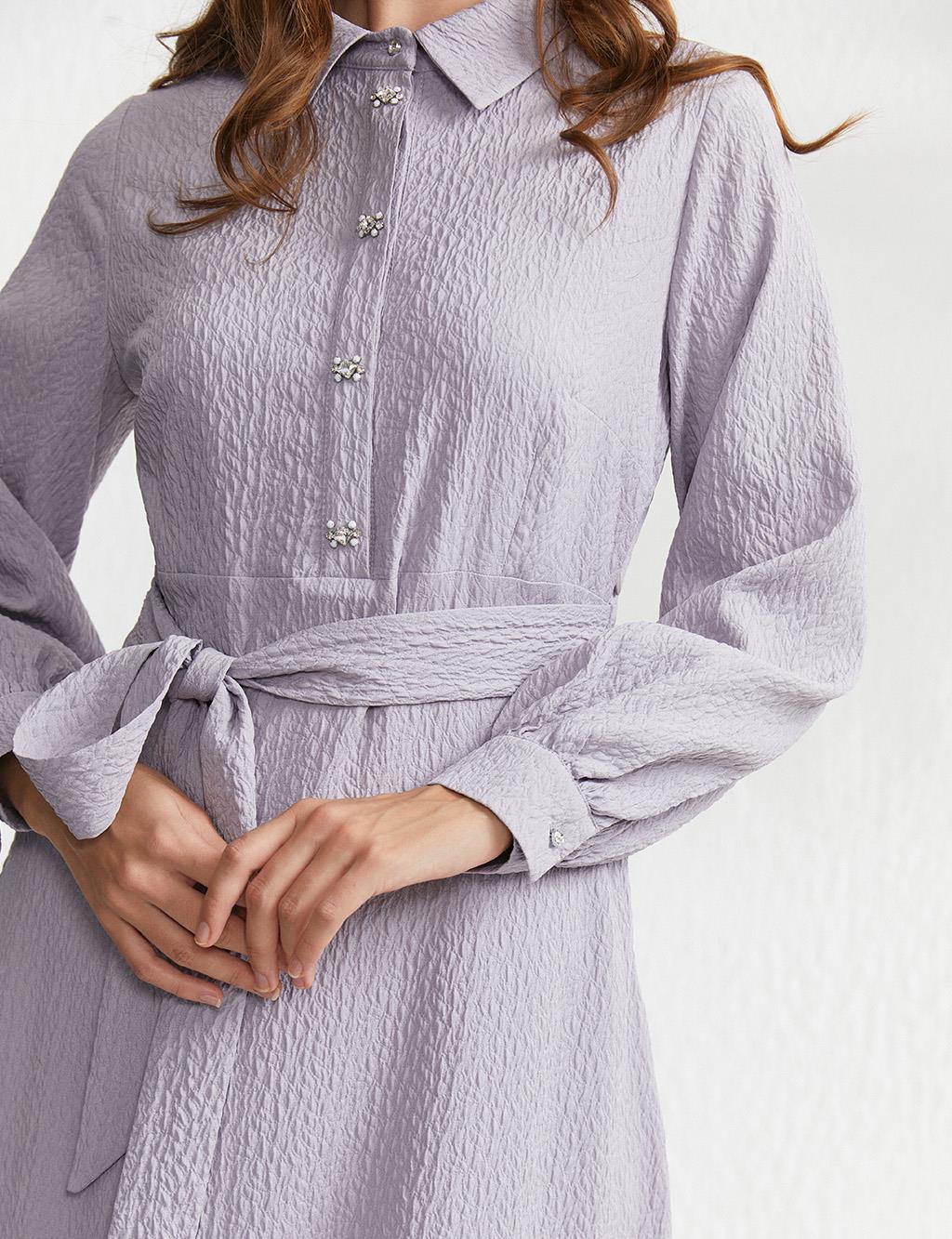 Textured Belted Dress Lilac