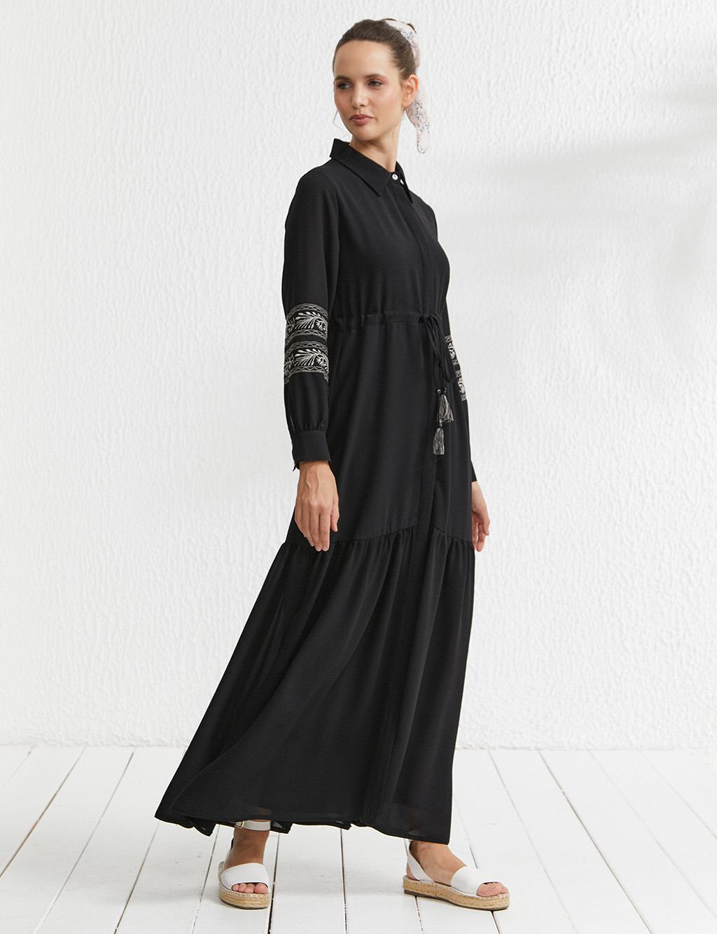 KYR Sleeves Embroidered Layered Dress Black