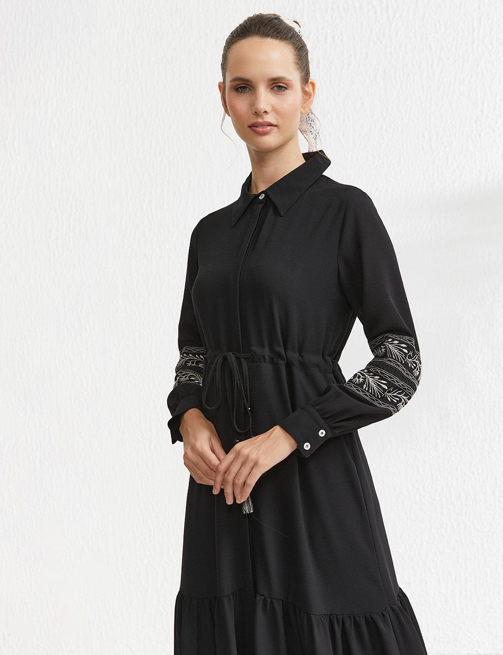 KYR Sleeves Embroidered Layered Dress Black