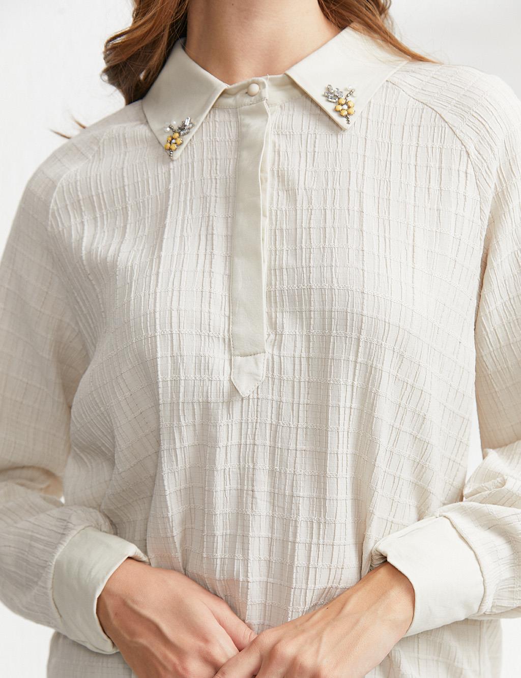 Bead Embroidered Sequined Blouse Cream