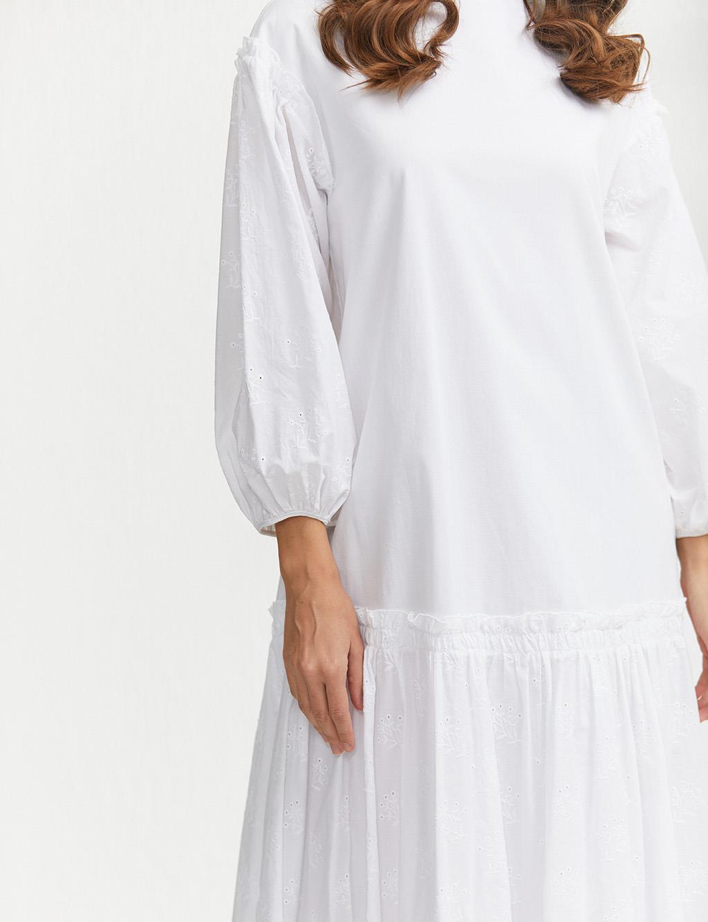 Scalloped Full Length Dress White