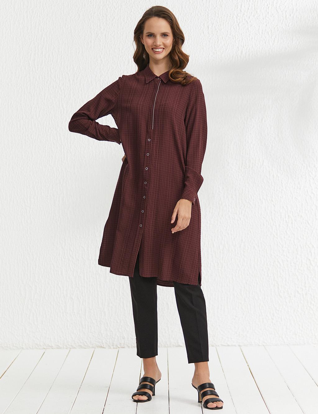 KYR Snap Closure Embossed Tunic Claret Red
