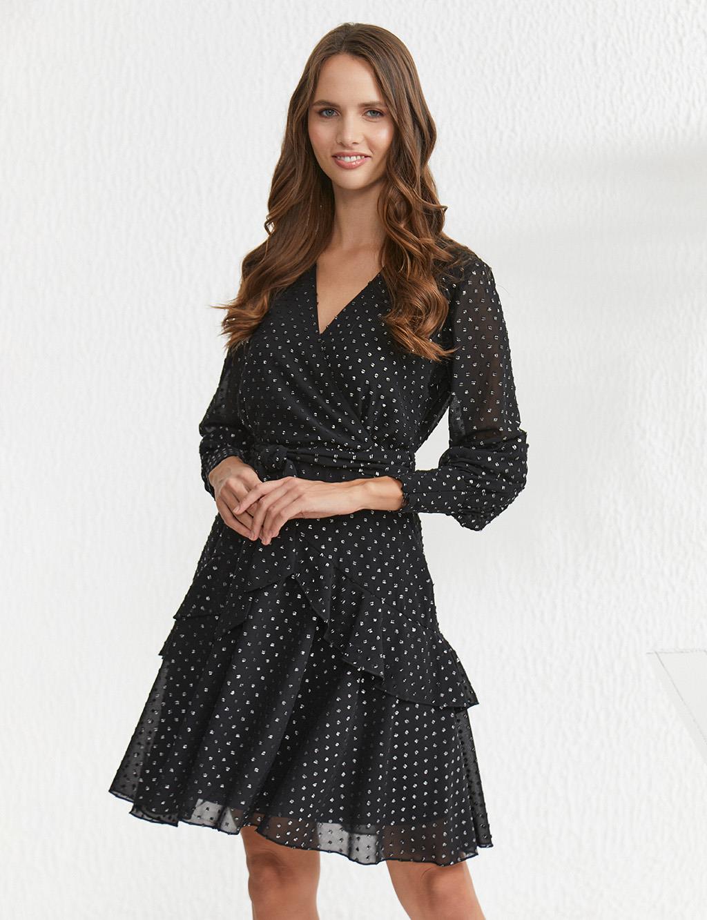 Polka Dot Double Breasted Dress Black