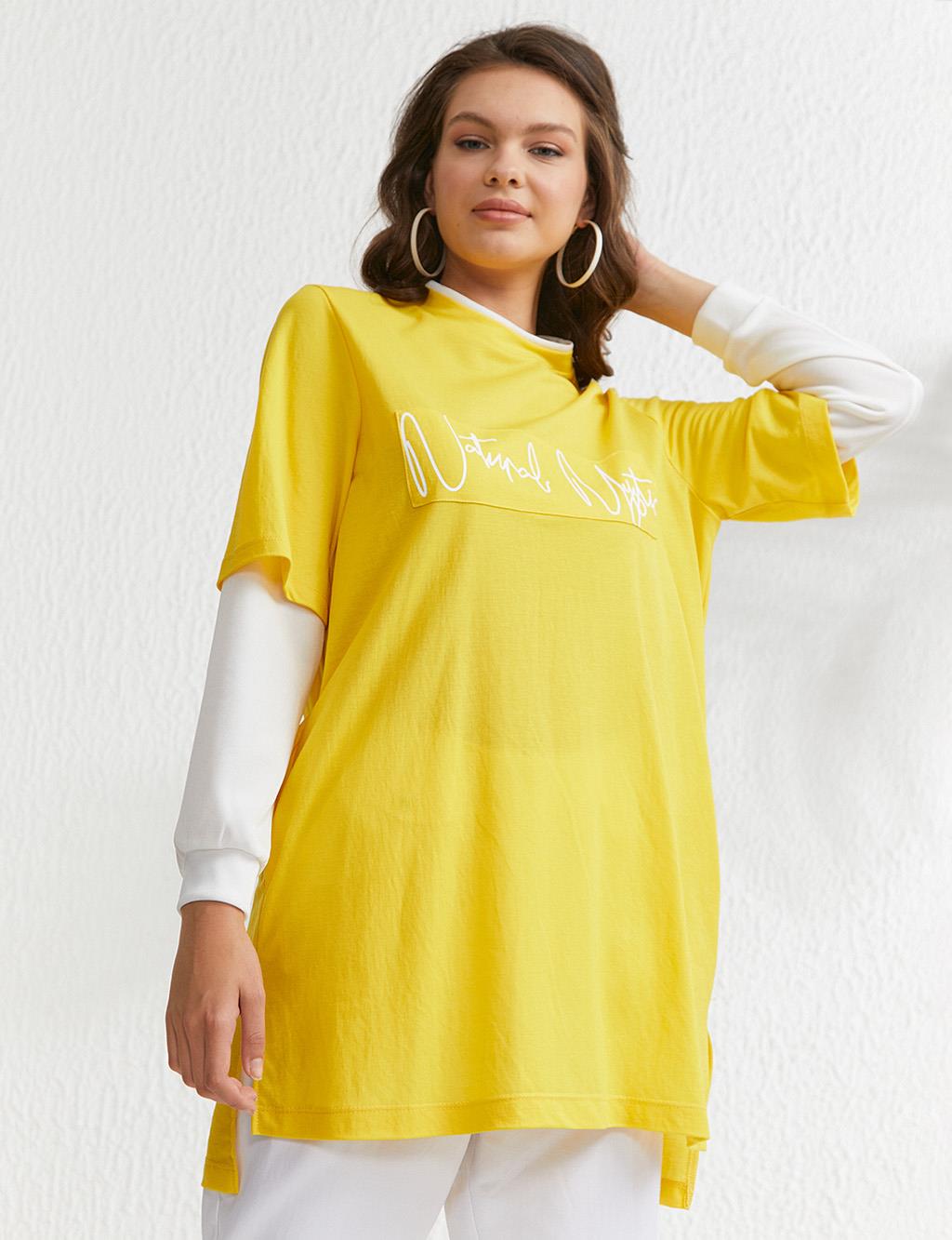 Katman Görünümlü Ribanalı Tunik Sarı