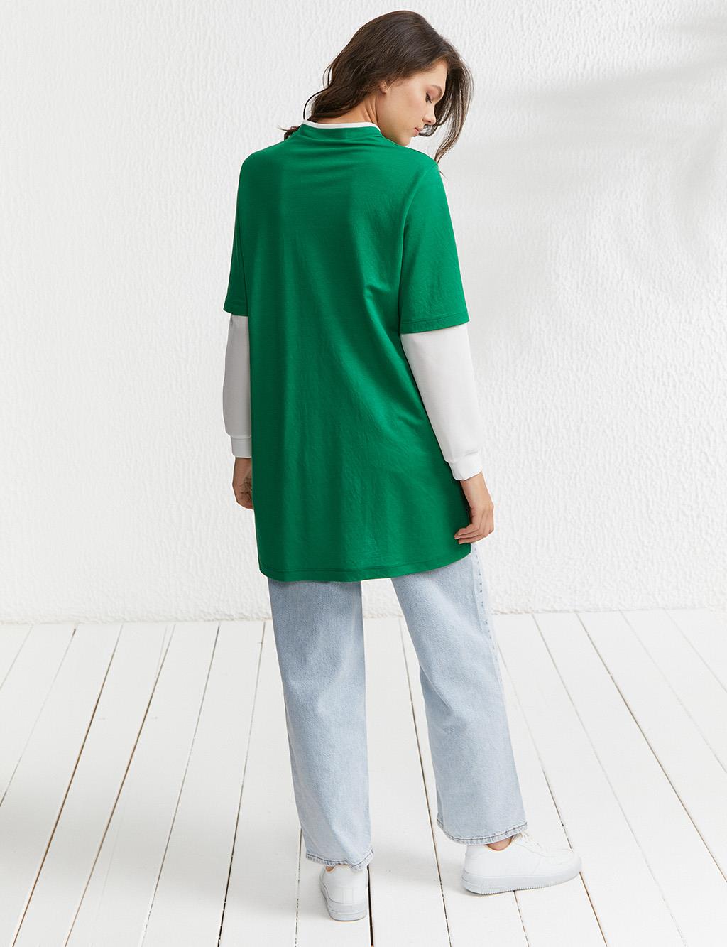 Layer Look Ribbed Tunic Green