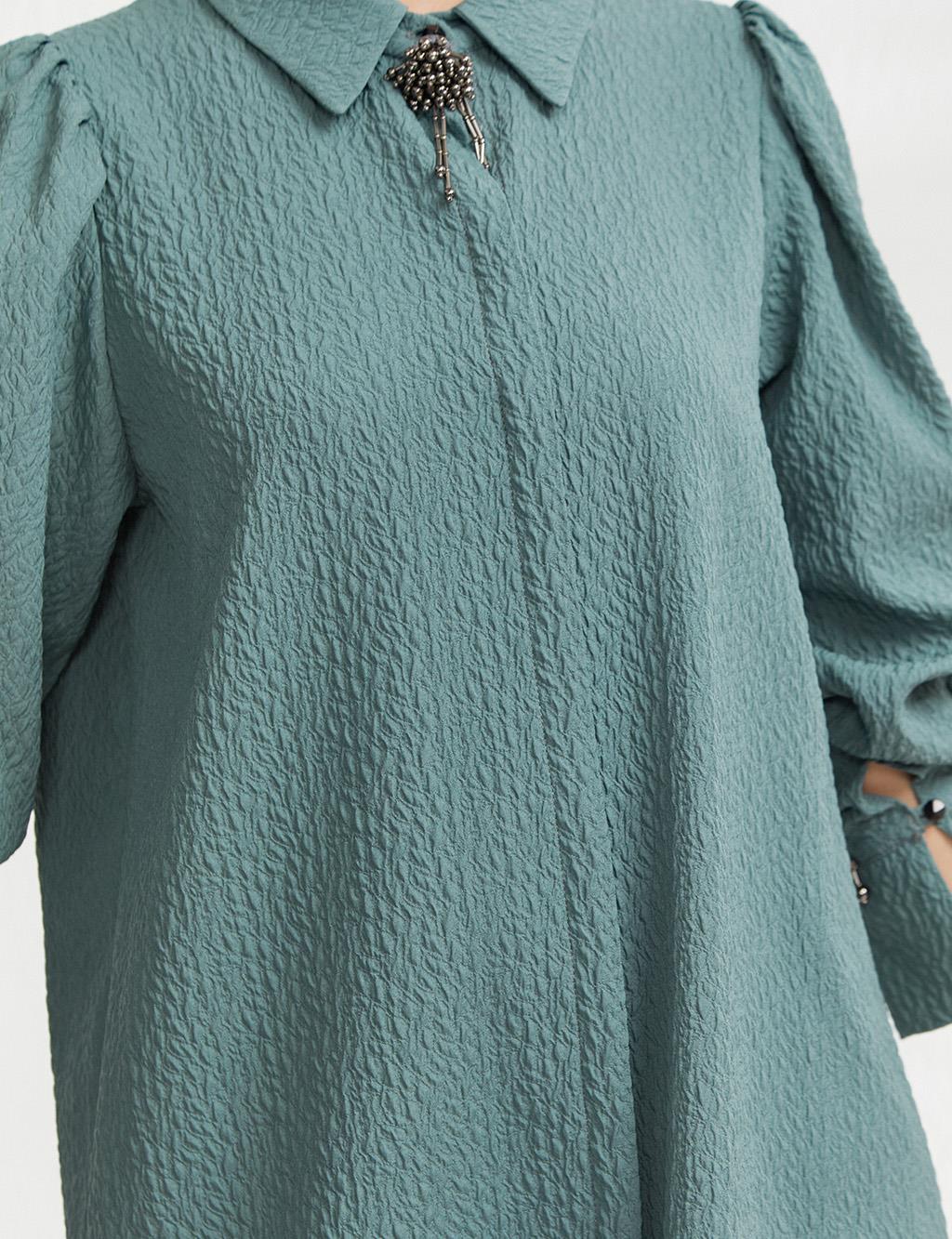 Floral Textured Bead Embroidered Tunic Teal