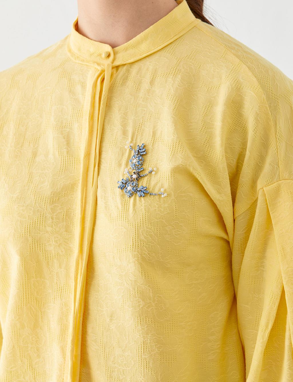 Stone Embroidered Embossed Tunic Yellow