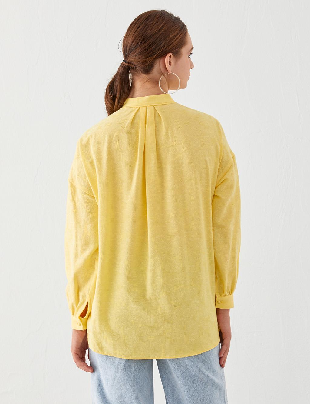 Stone Embroidered Embossed Tunic Yellow
