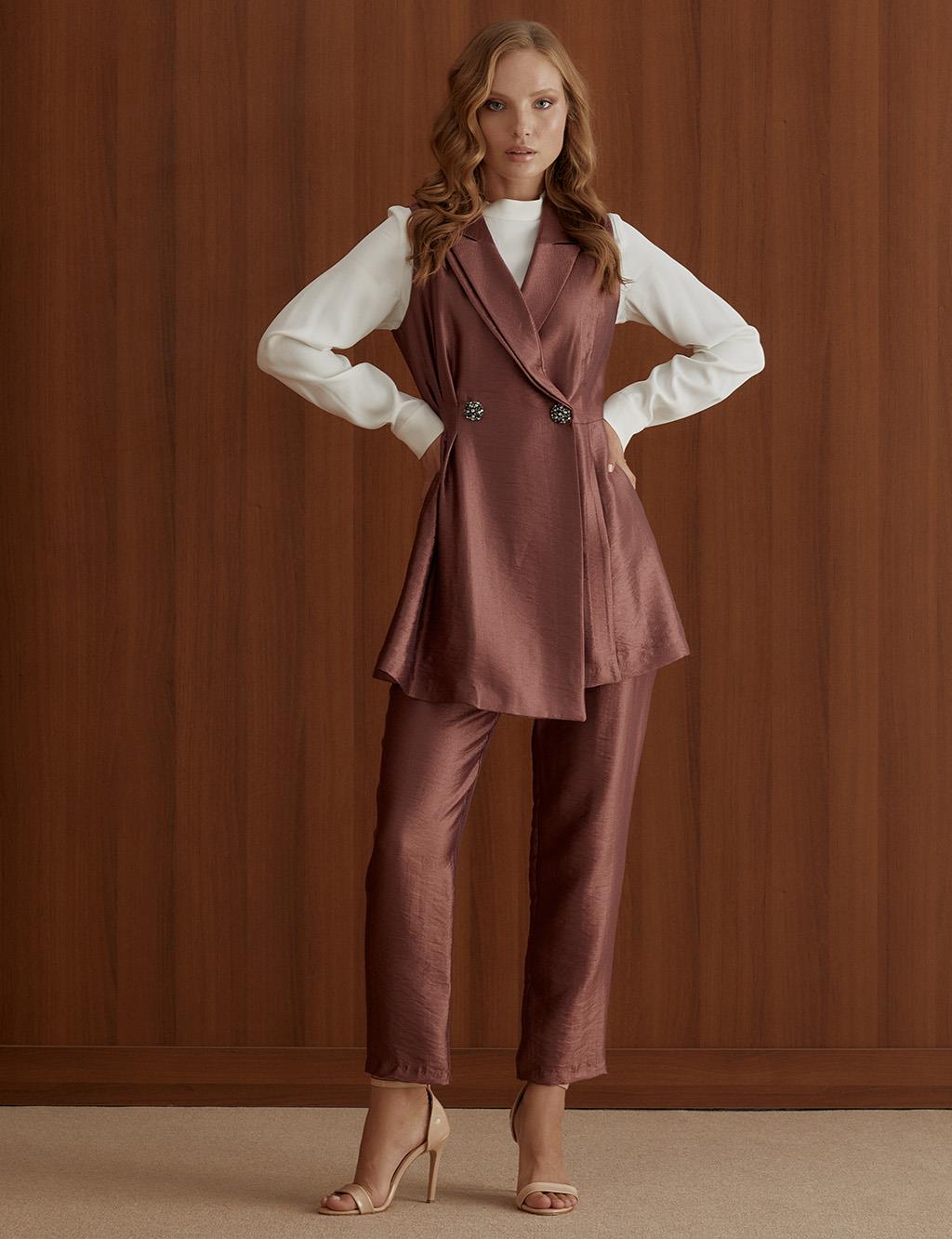 Double Breasted Vest Suit Bronze Brown