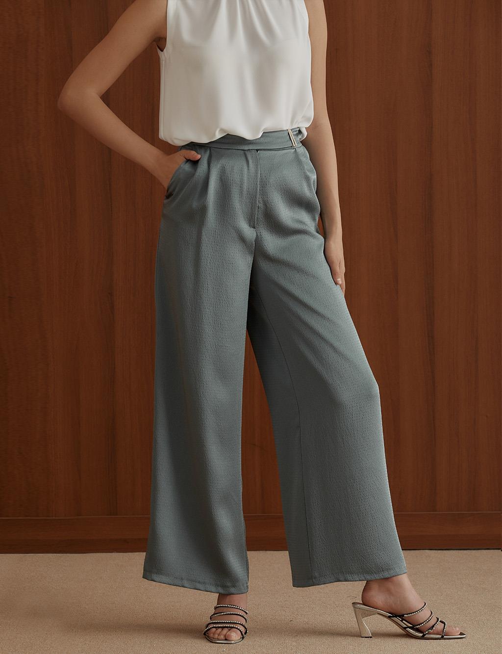 Extra Wide Leg Pleated Trousers Teal