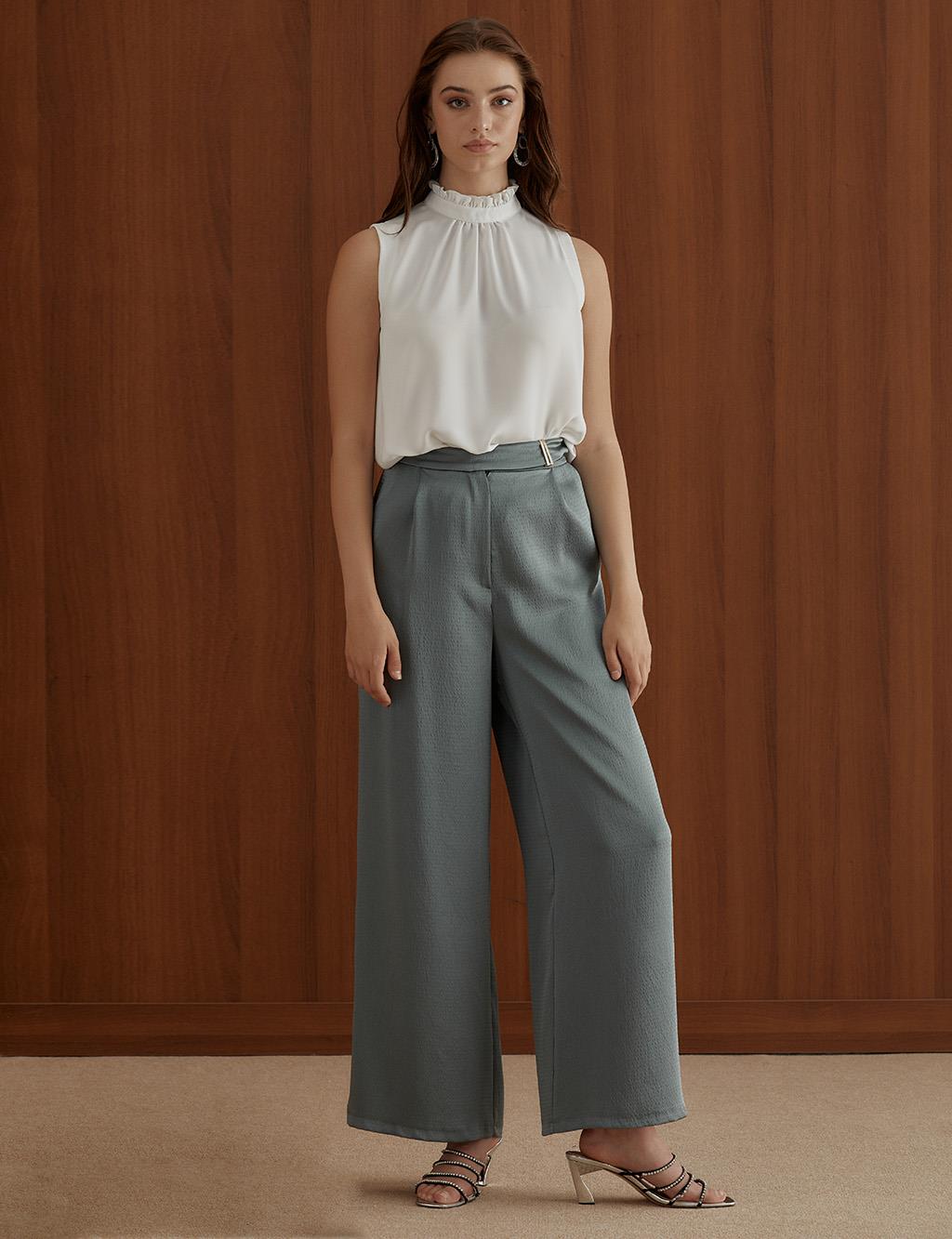 Extra Wide Leg Pleated Trousers Teal