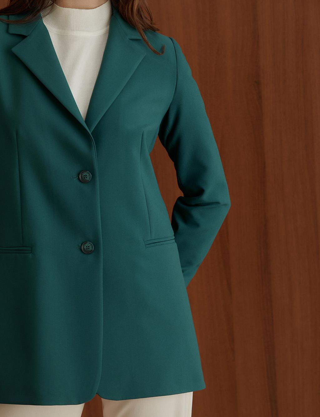 Kemik Düğmeli Blazer Ceket Zümrüt