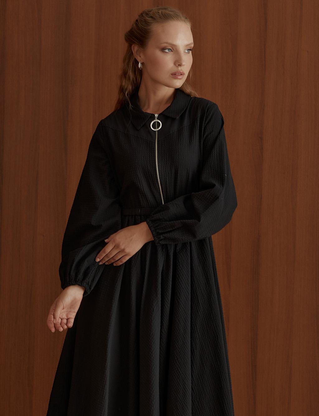 Zipper Closure Embellished Dress Black