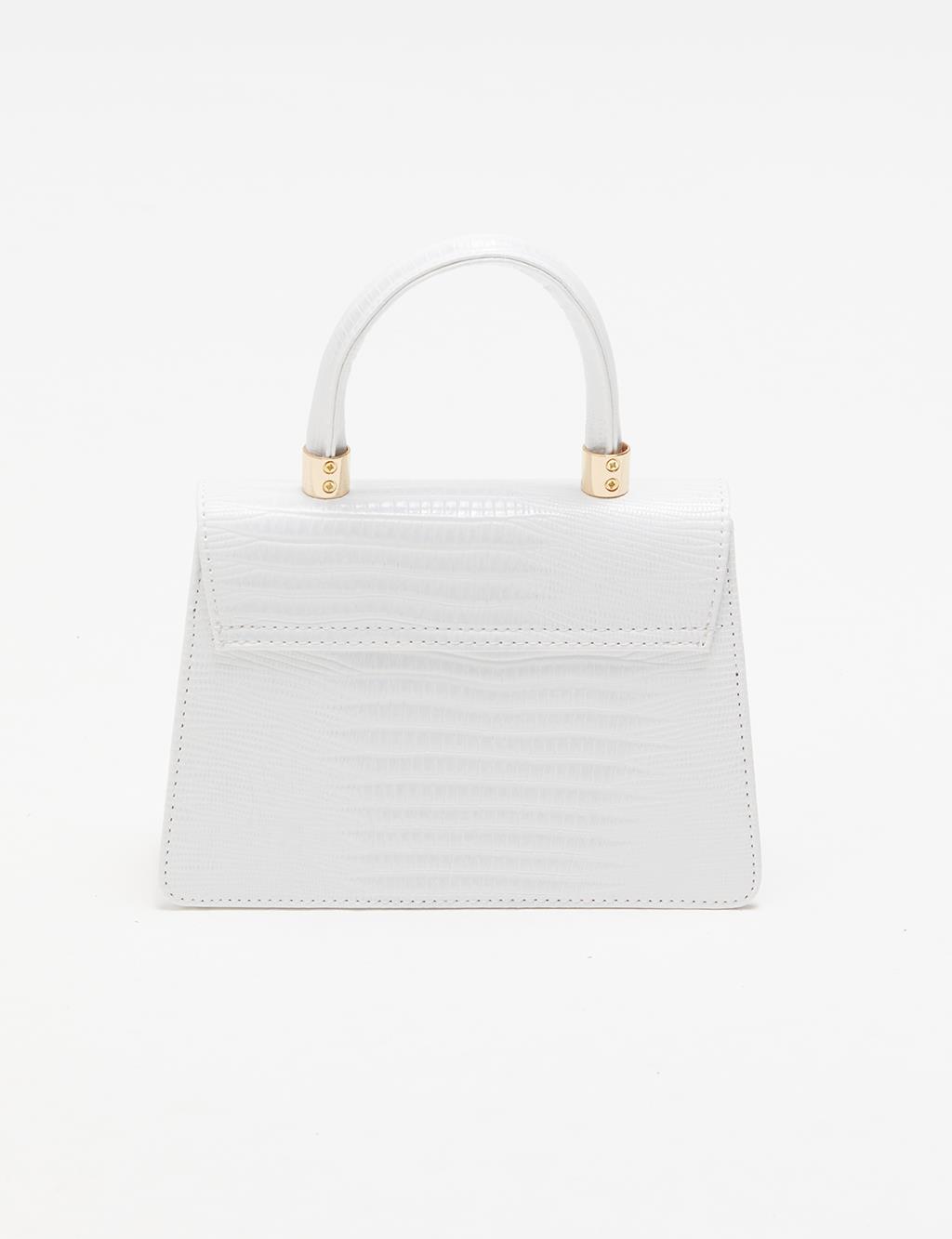 Croco Patterned Flap Bag White