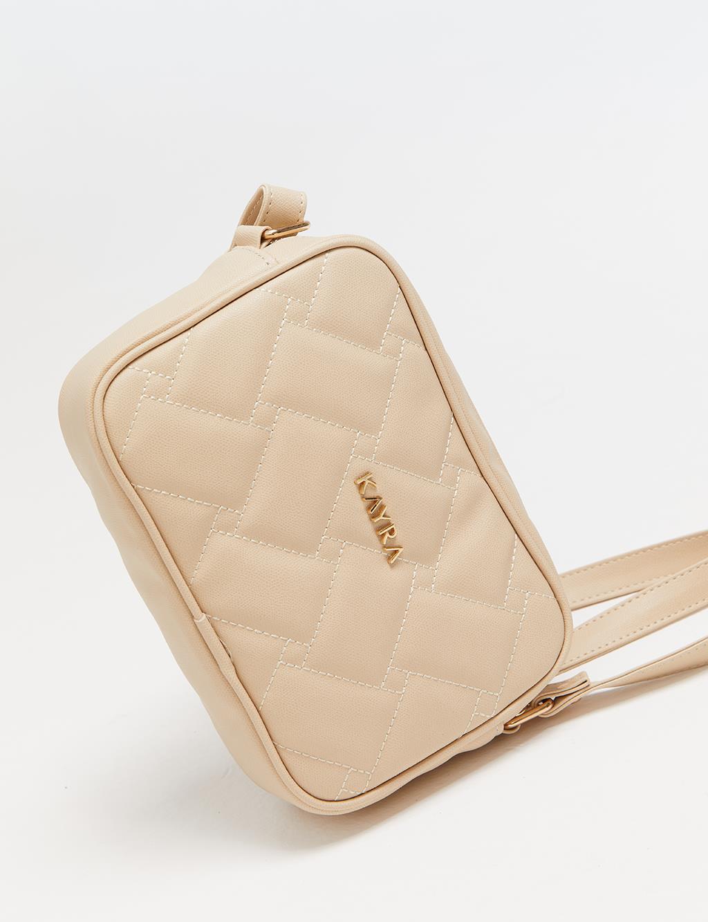 Single Compartment Quilted Bag Cream