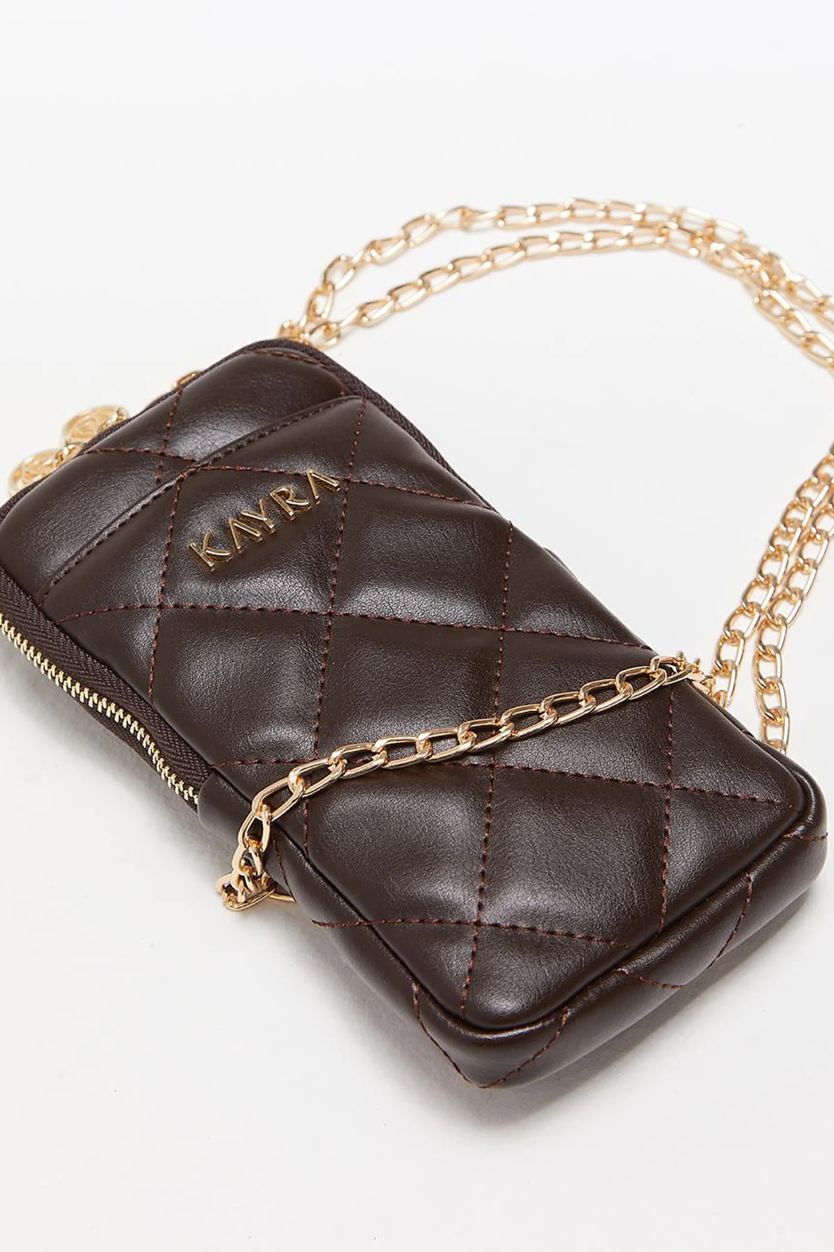 Kapitoneli Cüzdan Çanta Koyu Kahve