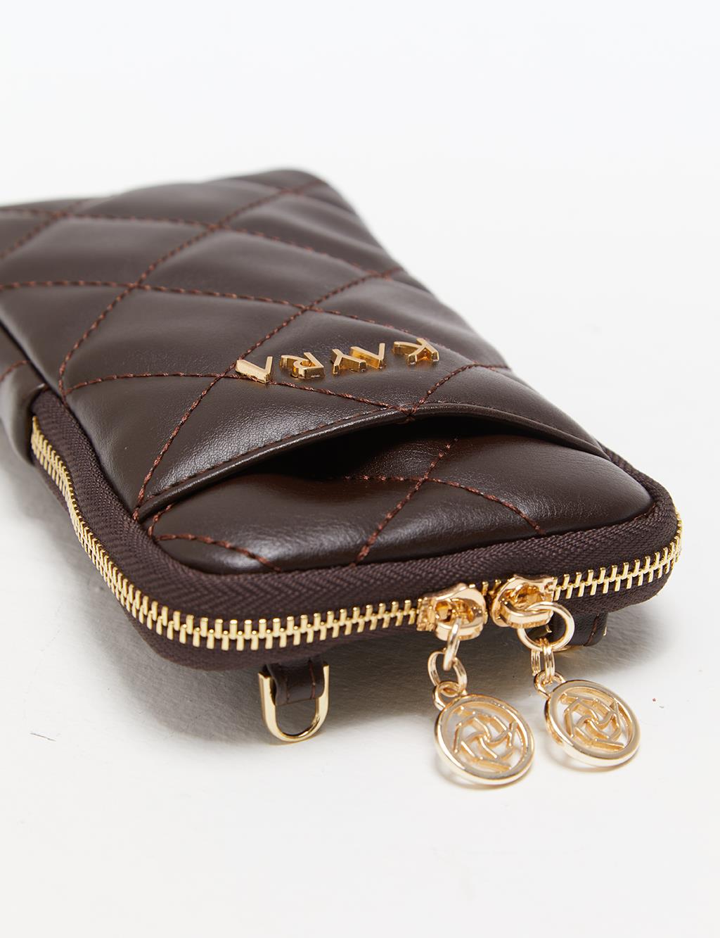 Quilted Wallet Bag Dark Brown