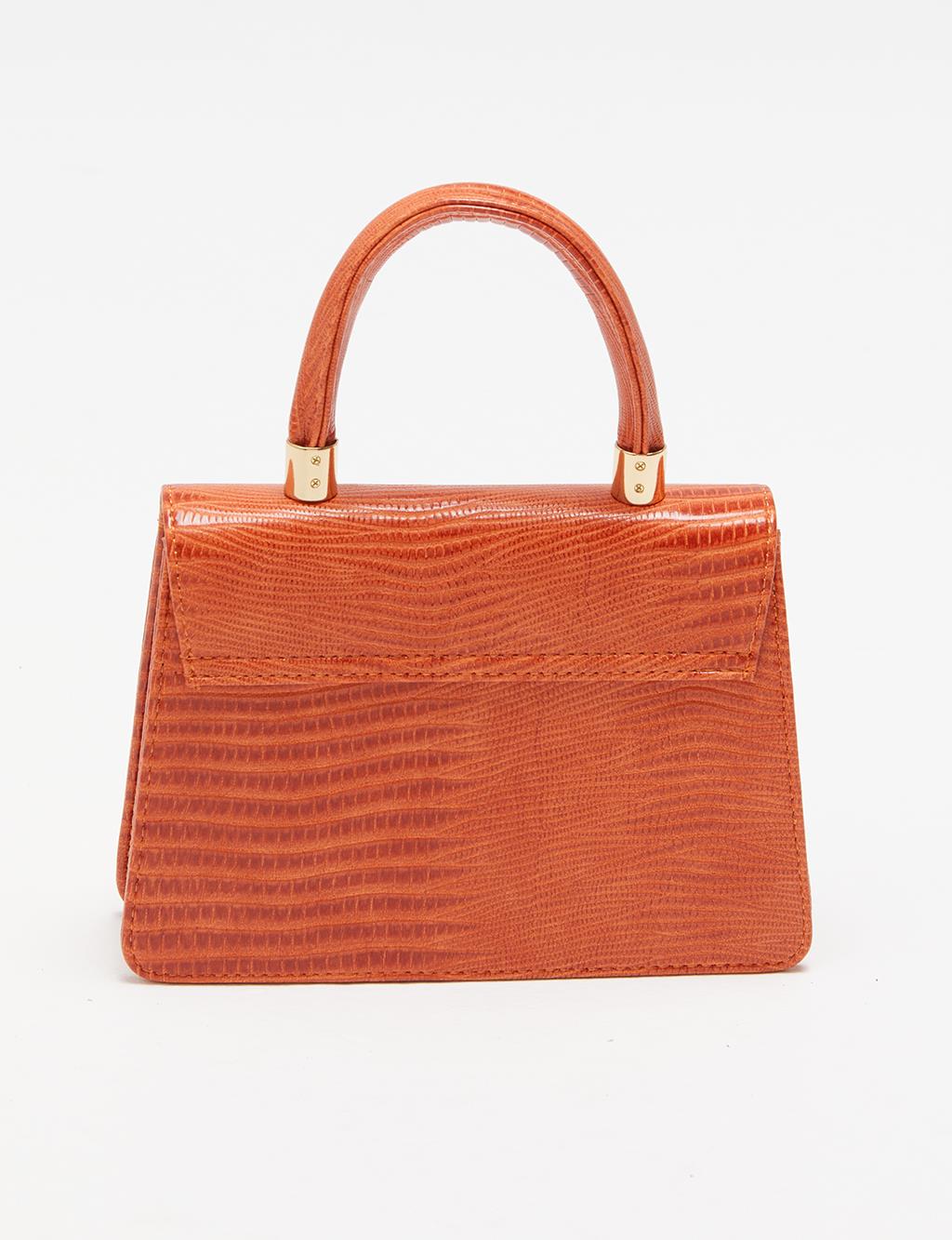 Croco Patterned Flap Bag Orange