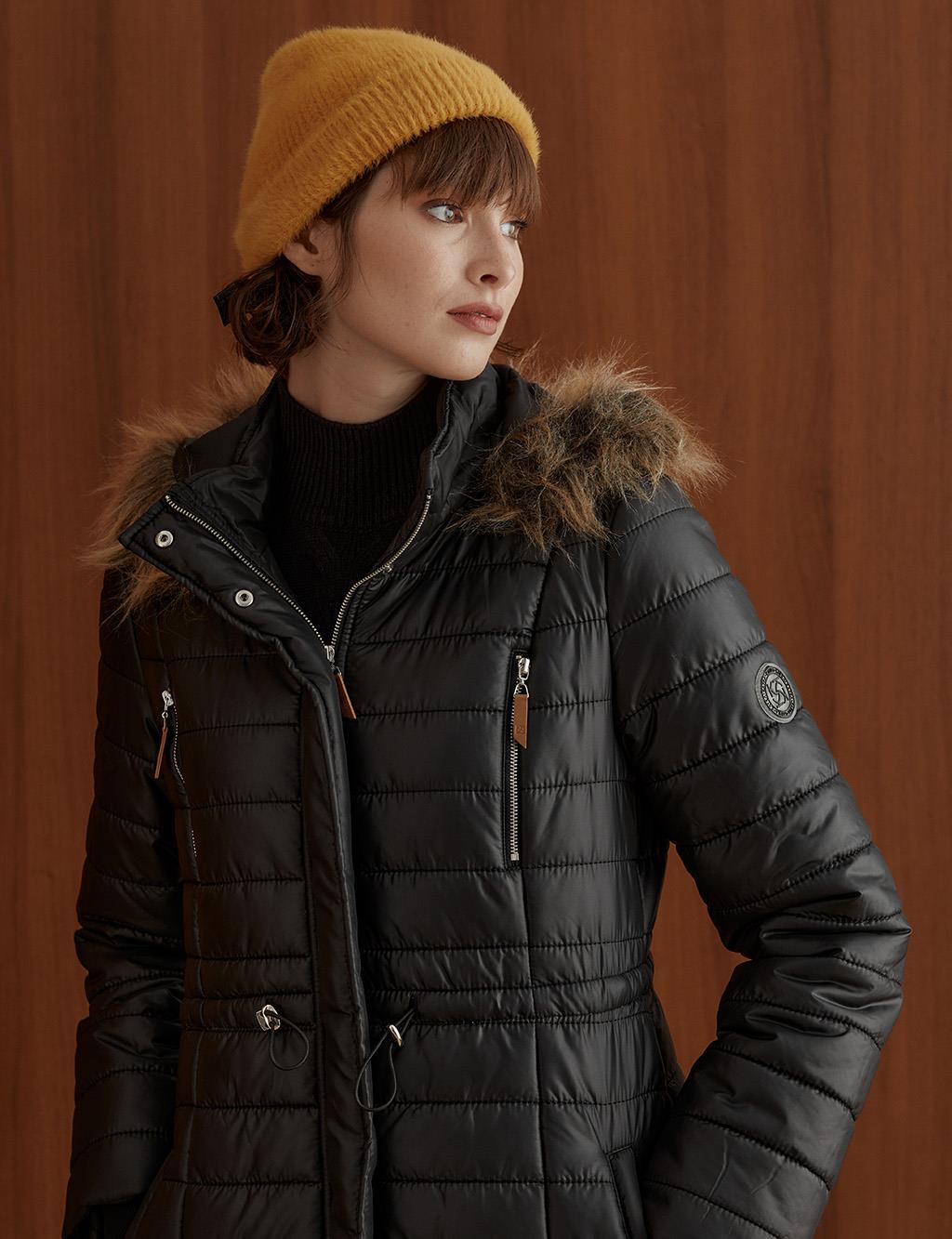 Quilted Goose Down Coat Black