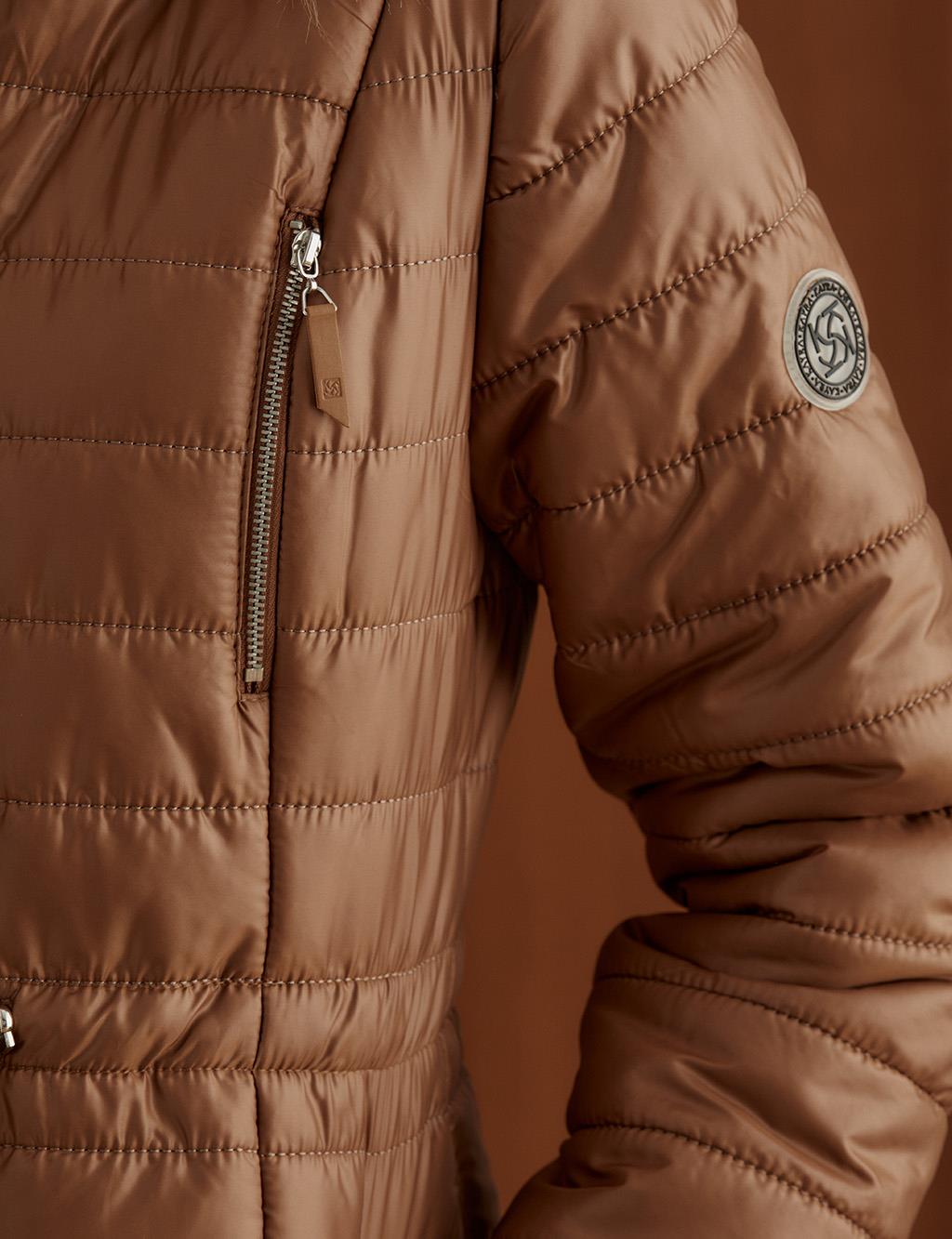 Quilted Goose Down Coat Brown