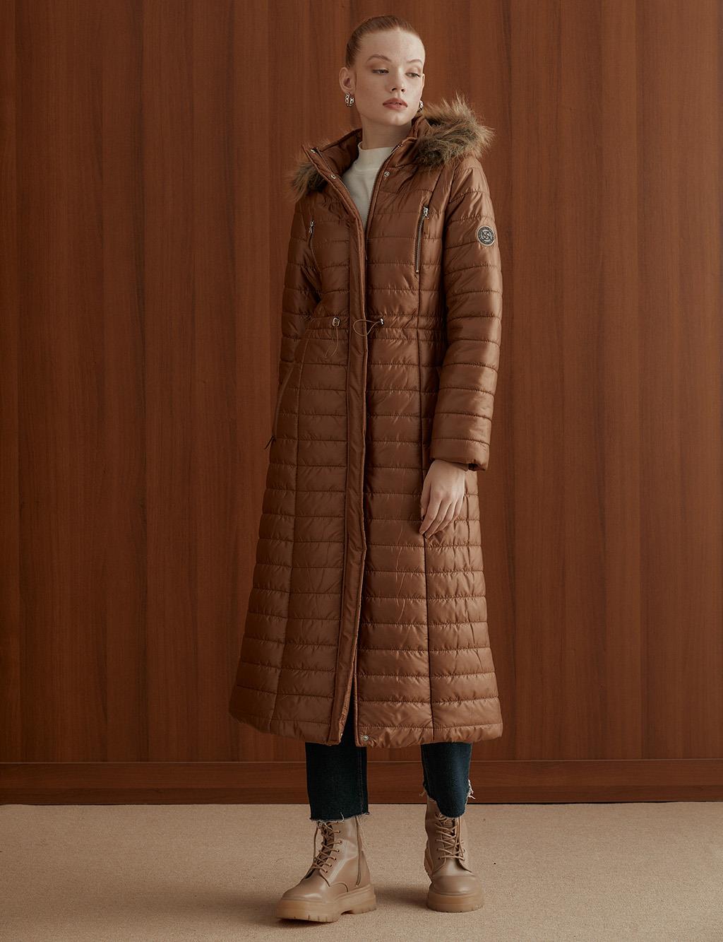 Quilted Goose Down Coat Brown