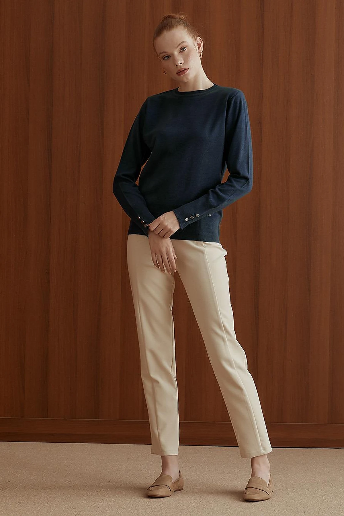 Round Neck Collar Knitwear Sweater Indigo