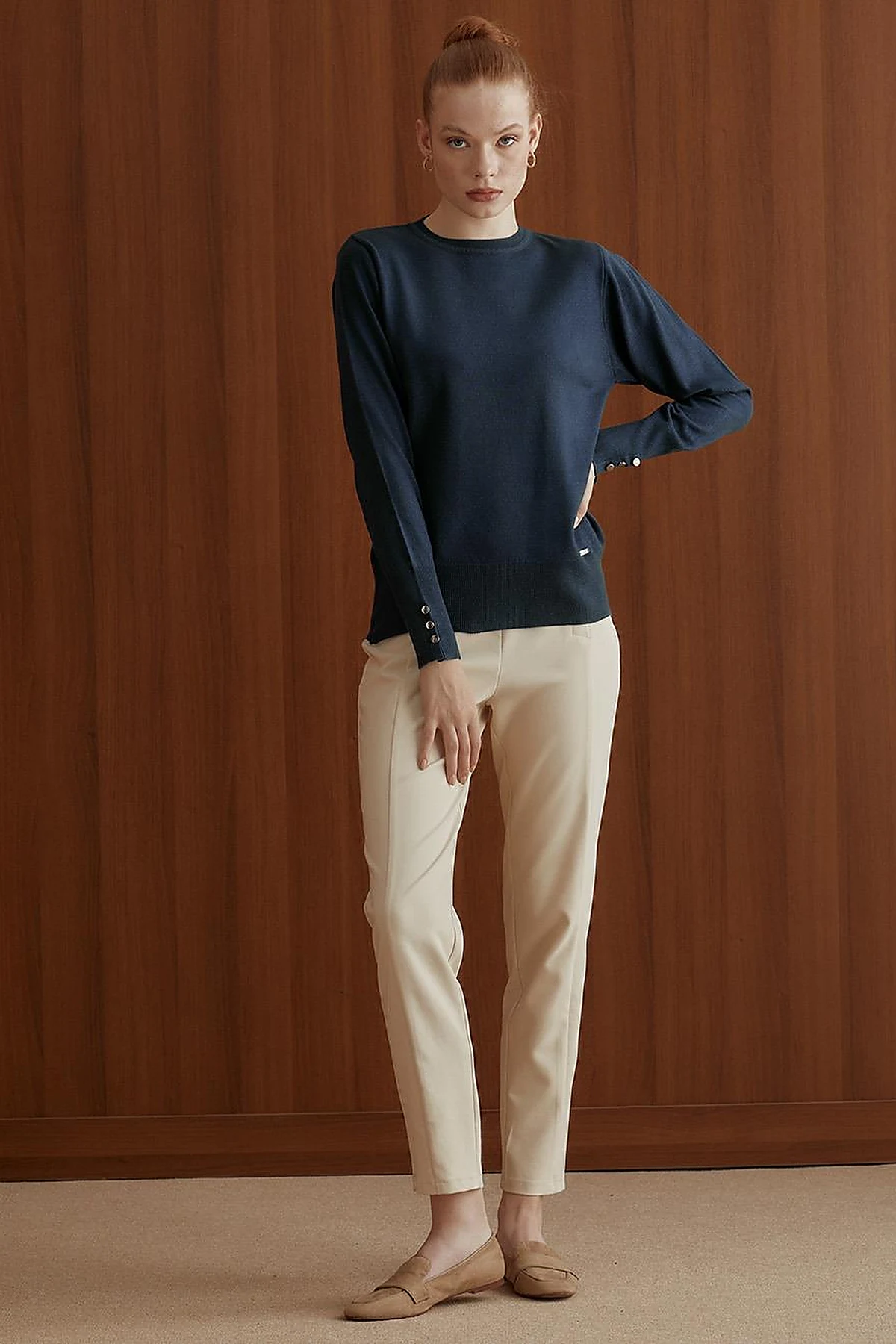 Round Neck Collar Knitwear Sweater Indigo