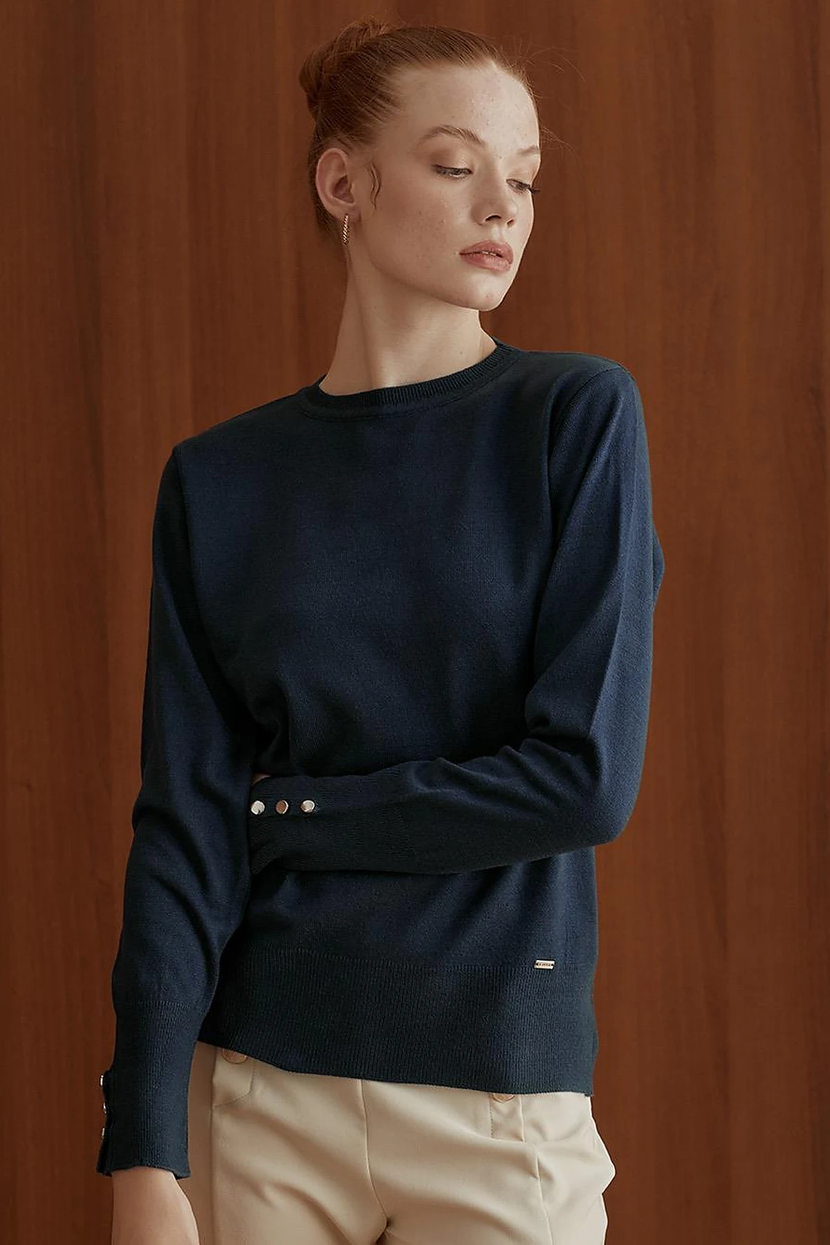 Round Neck Collar Knitwear Sweater Indigo