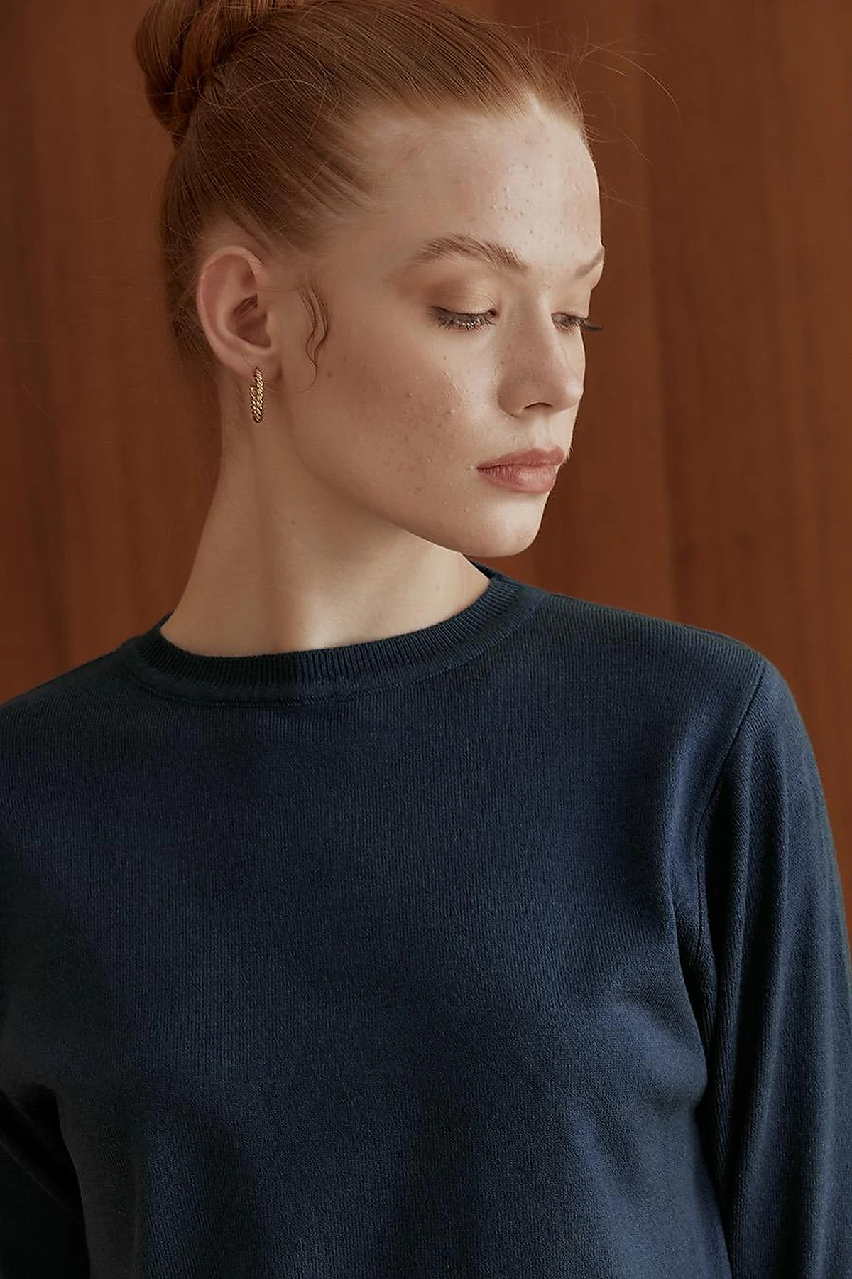 Round Neck Collar Knitwear Sweater Indigo